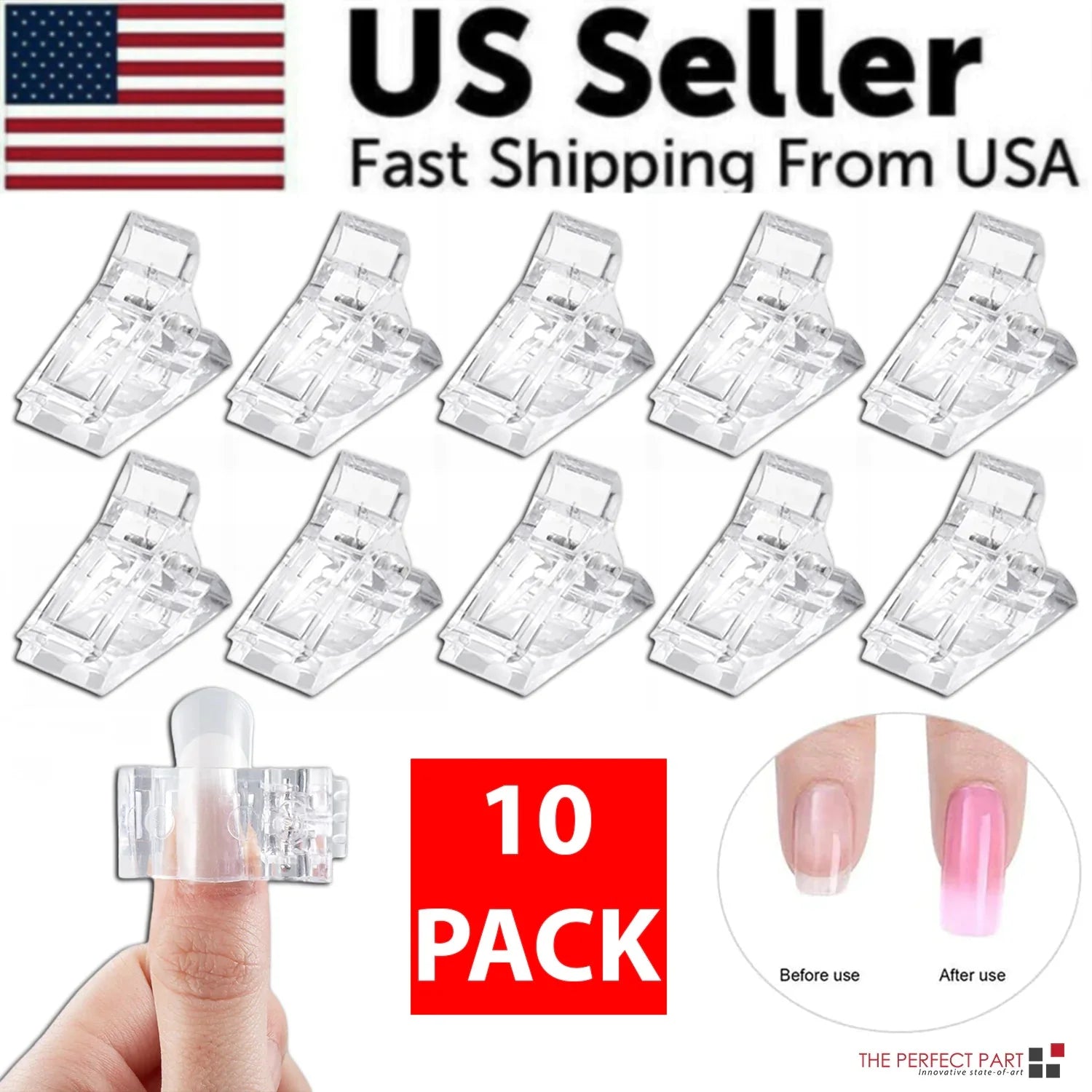 10-Piece Nail Tips Clip Set - Quick Poly Gel Extension Clamps