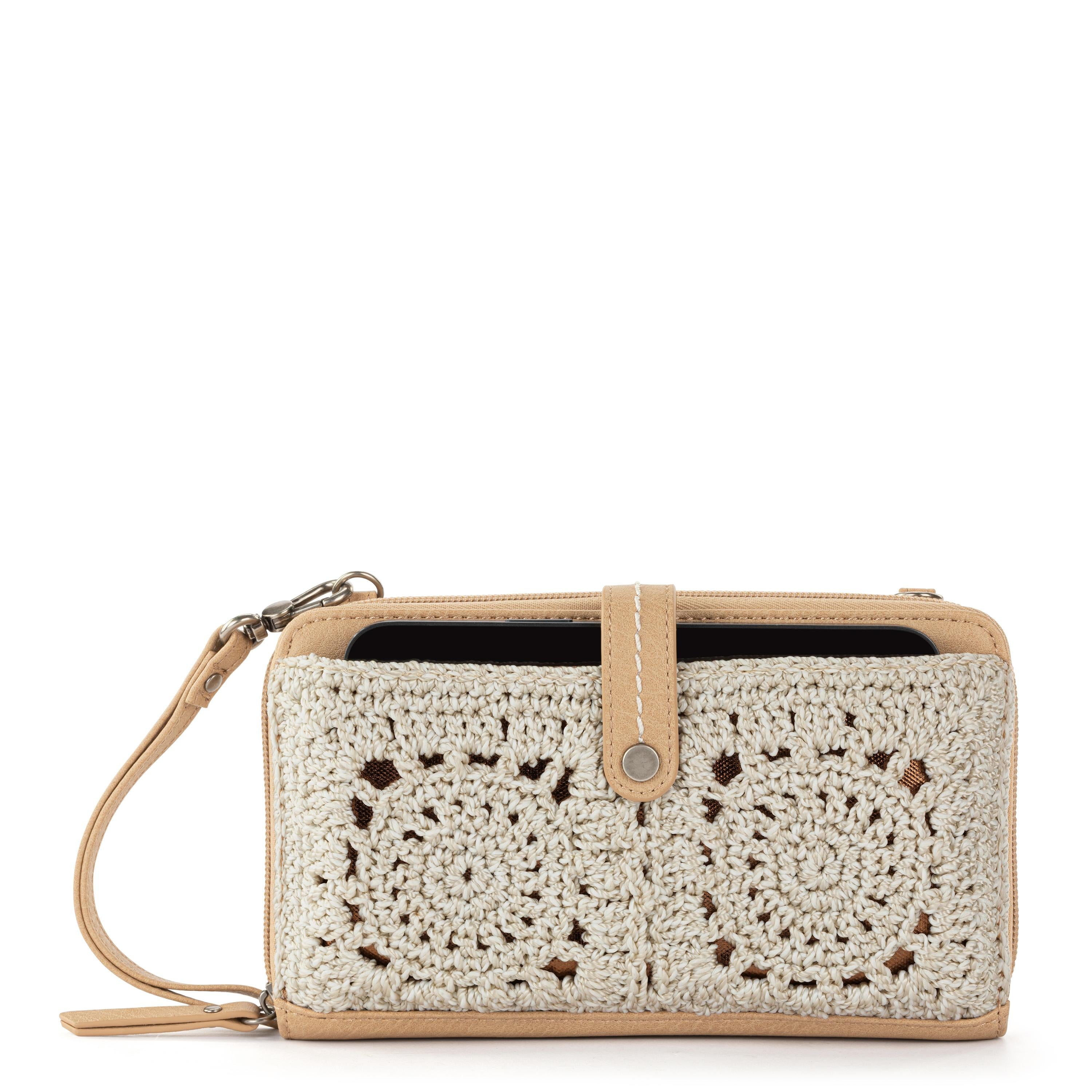 Cartera para smartphone Iris - Crochet a mano - Medallón natural