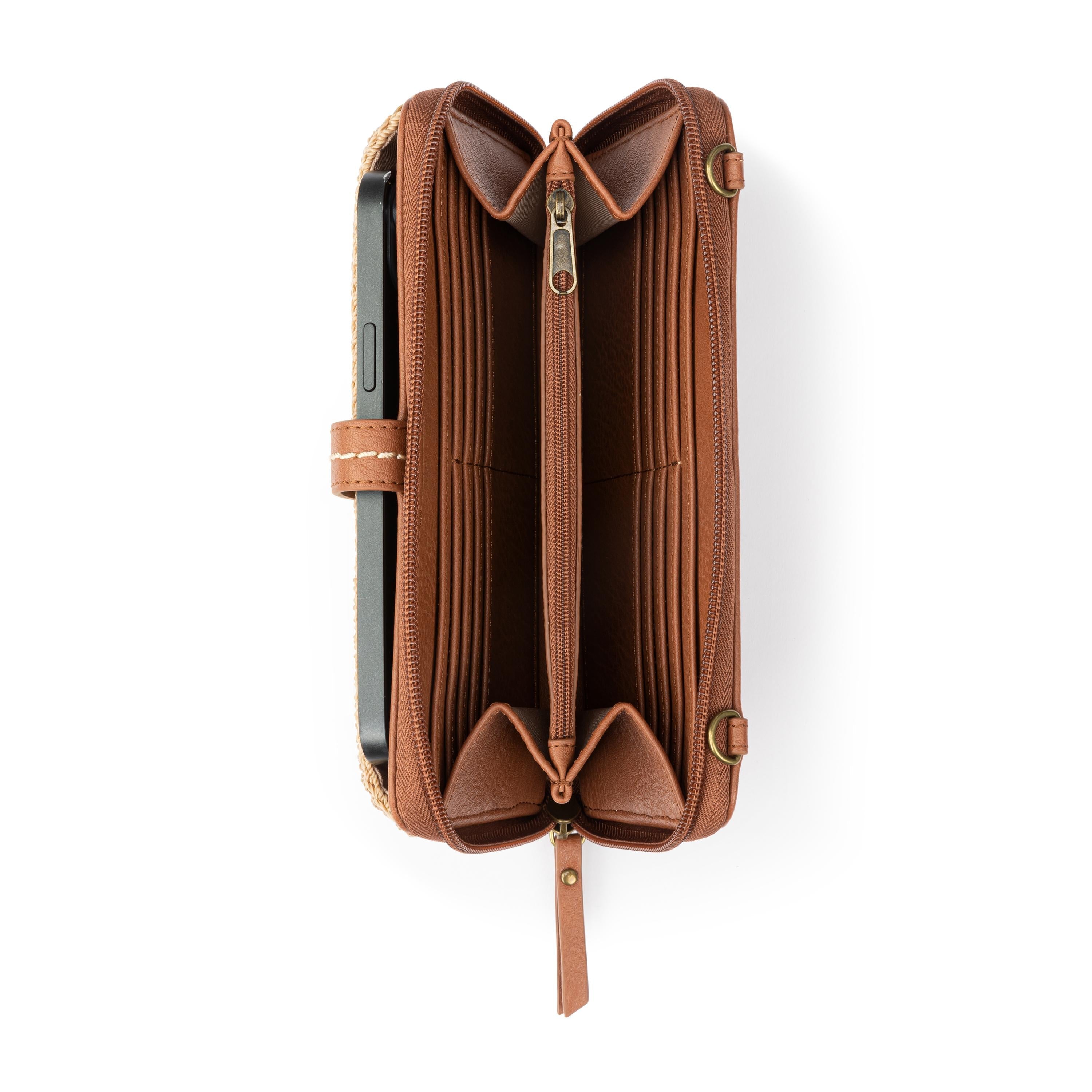 Cartera para smartphone Iris - Tejida a mano - Medallón de bambú