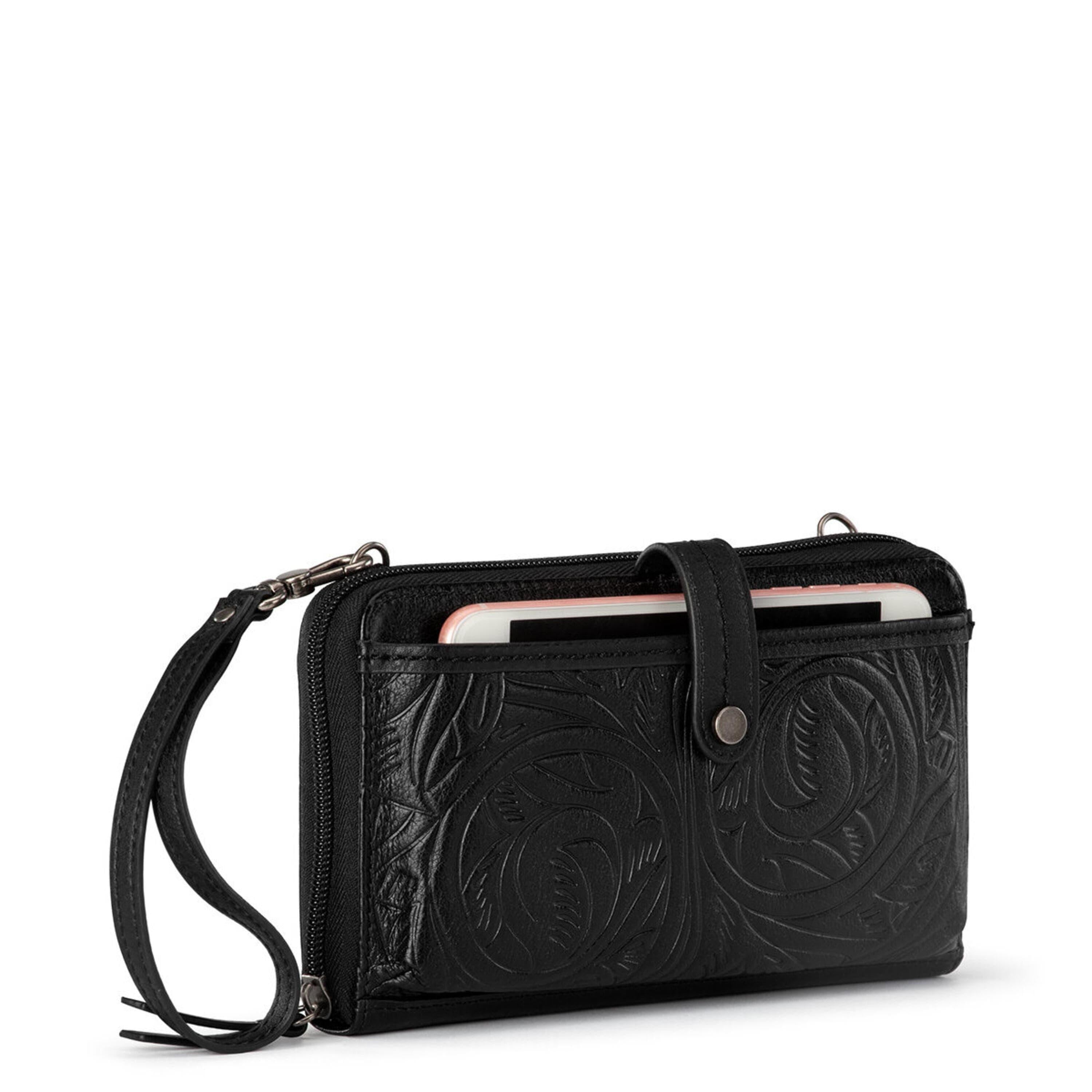 Cartera para smartphone Iris - Cuero - Hoja negra en relieve