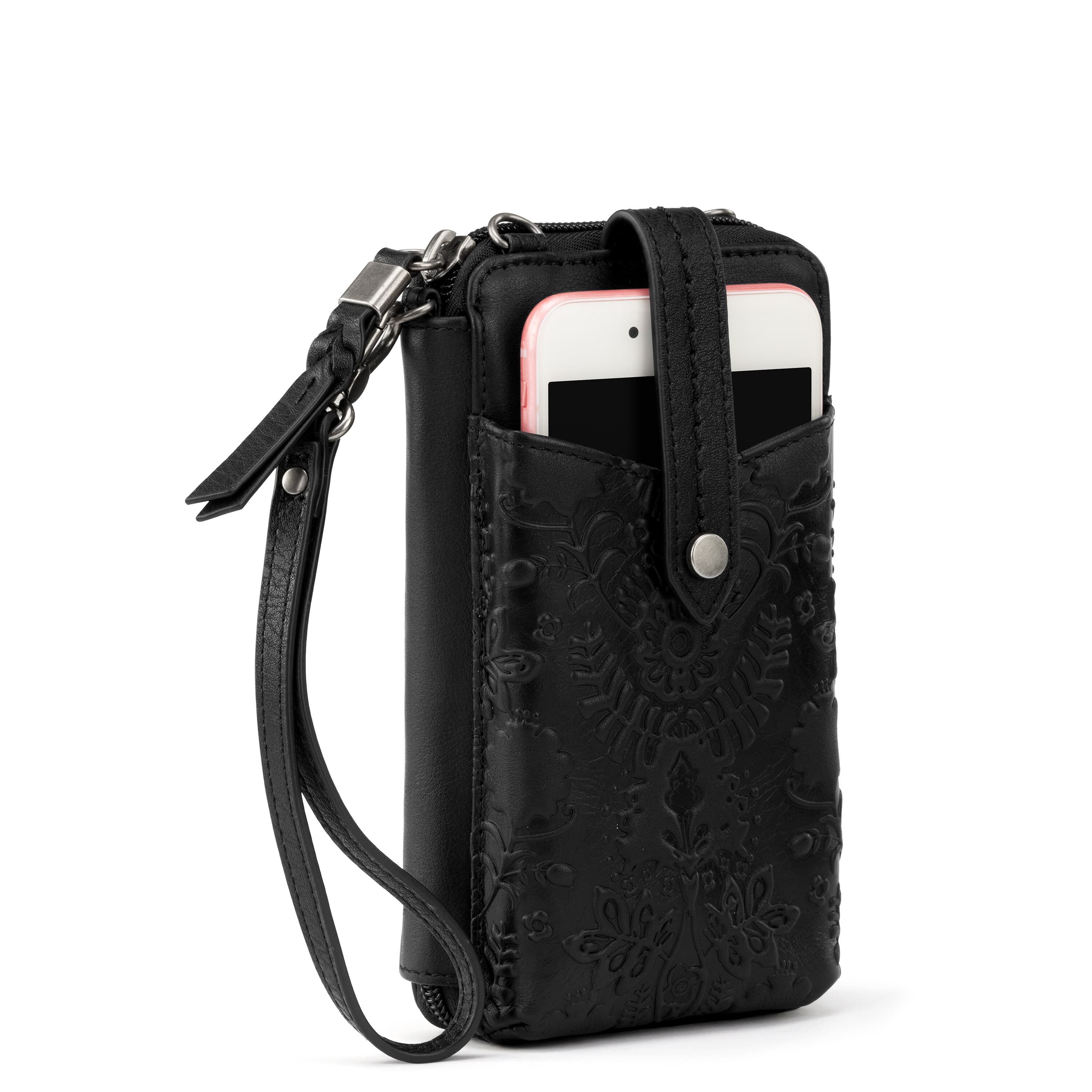 Cartera para smartphone Silverlake - Cuero - Diseño floral negro en relieve
