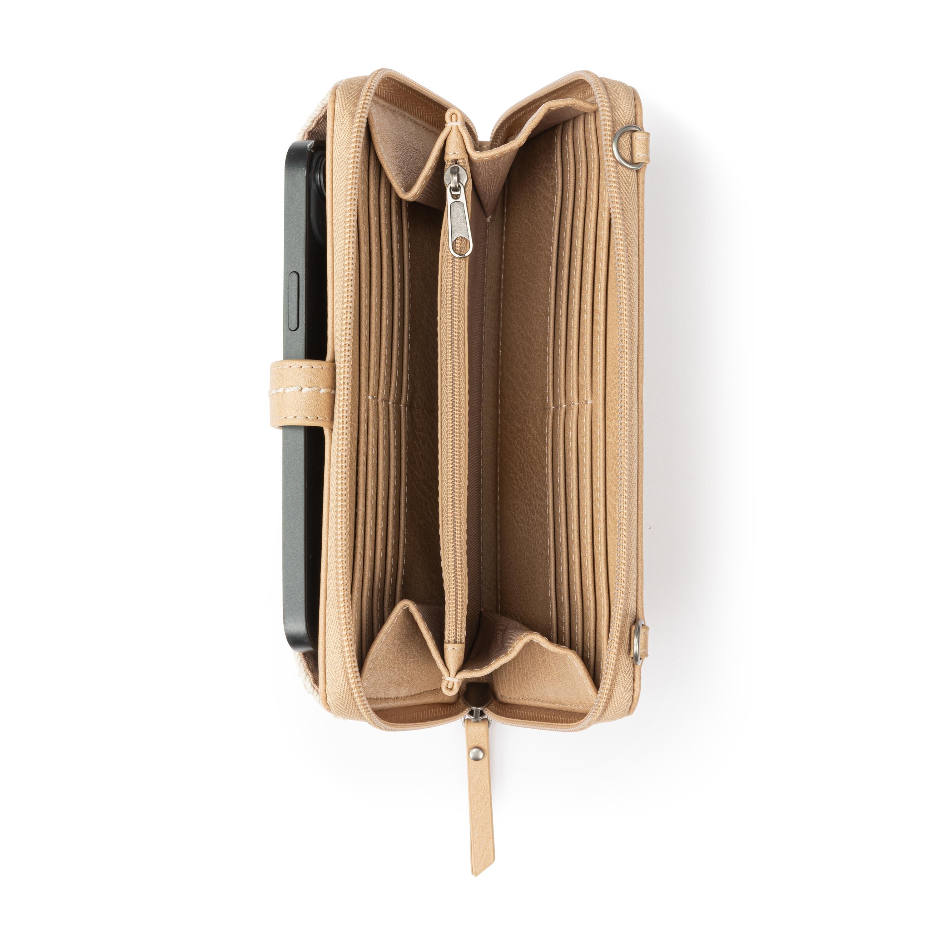 Cartera para smartphone Iris - Crochet a mano - Color crudo con múltiples cuentas