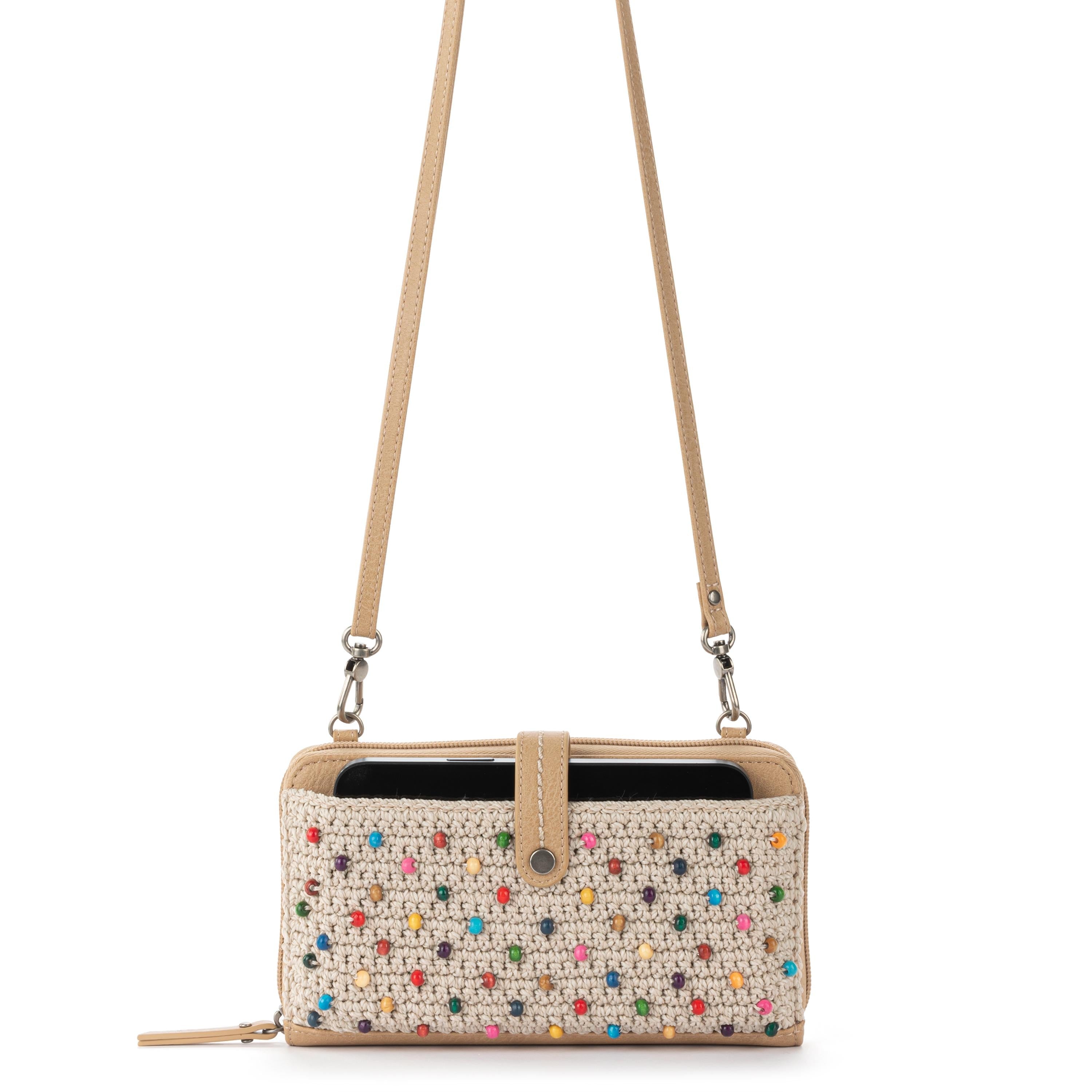 Cartera para smartphone Iris - Crochet a mano - Color crudo con múltiples cuentas