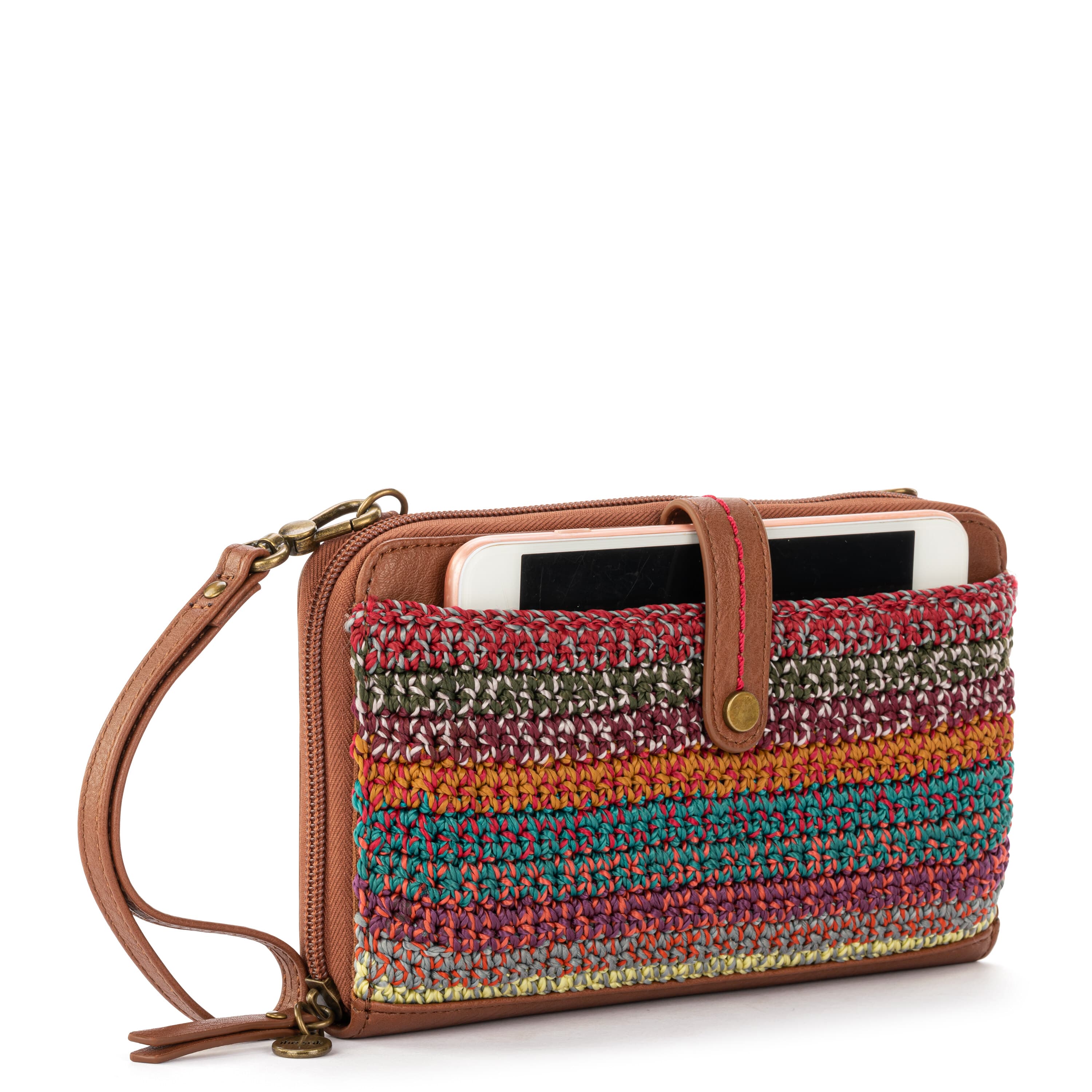 Cartera para smartphone Iris - Crochet a mano - Rayas al atardecer