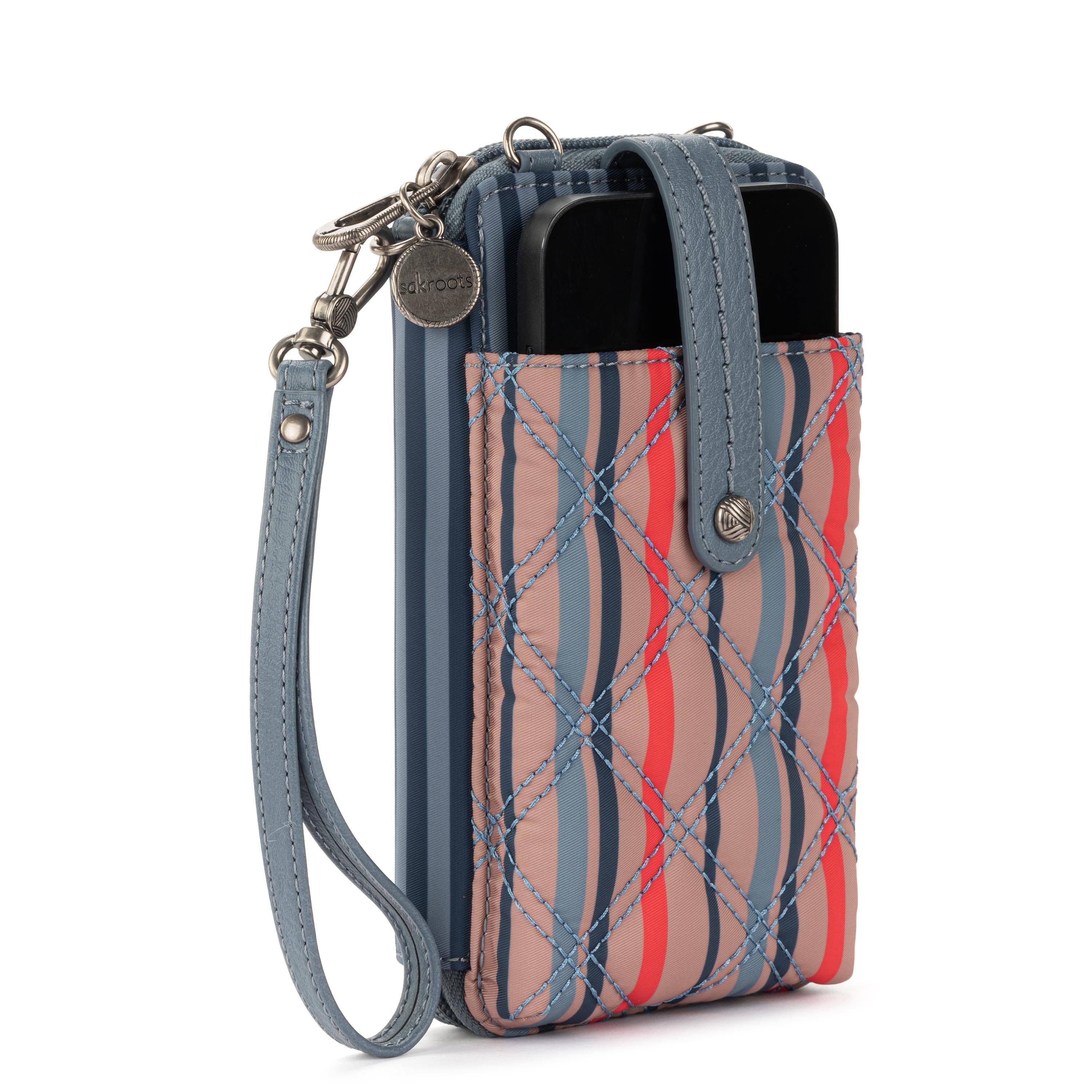 Cartera para smartphone Salinas - EcoTwill - Acolchado vintage de rombos y rayas múltiples