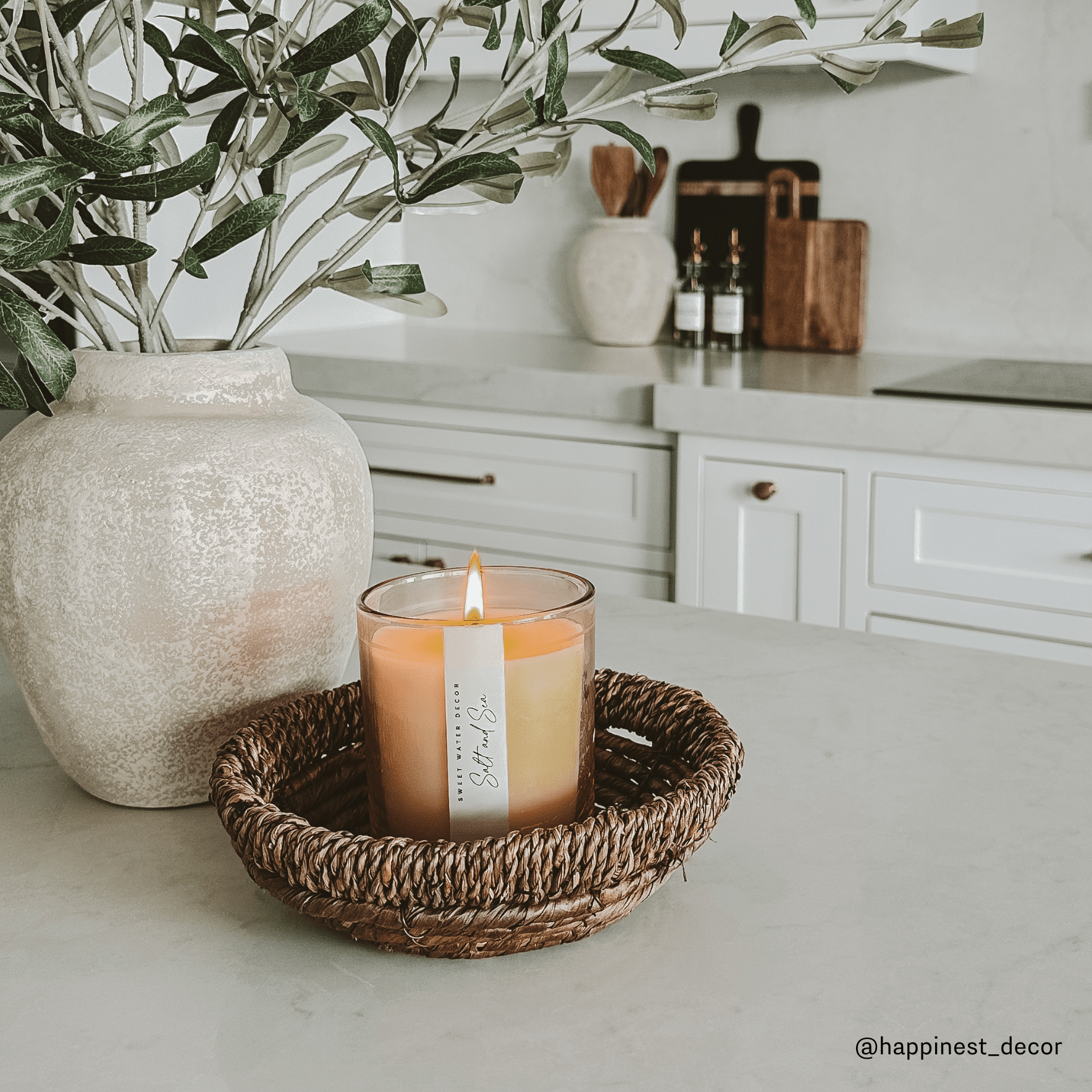 Vela de soja con sal y mar - Frasco de vidrio tintado - 355 ml