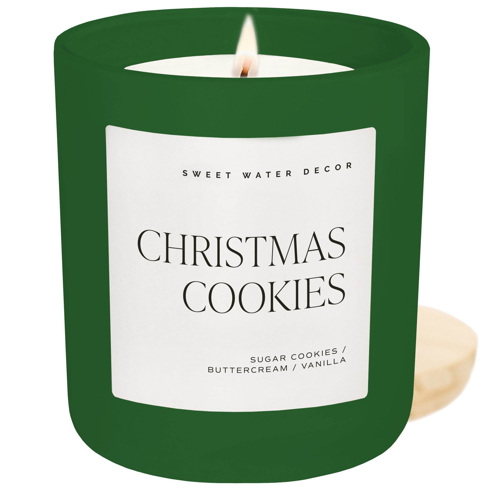Vela de soja con forma de galletas navideñas - Tarro verde mate - 433 g (Galletas de azúcar)
