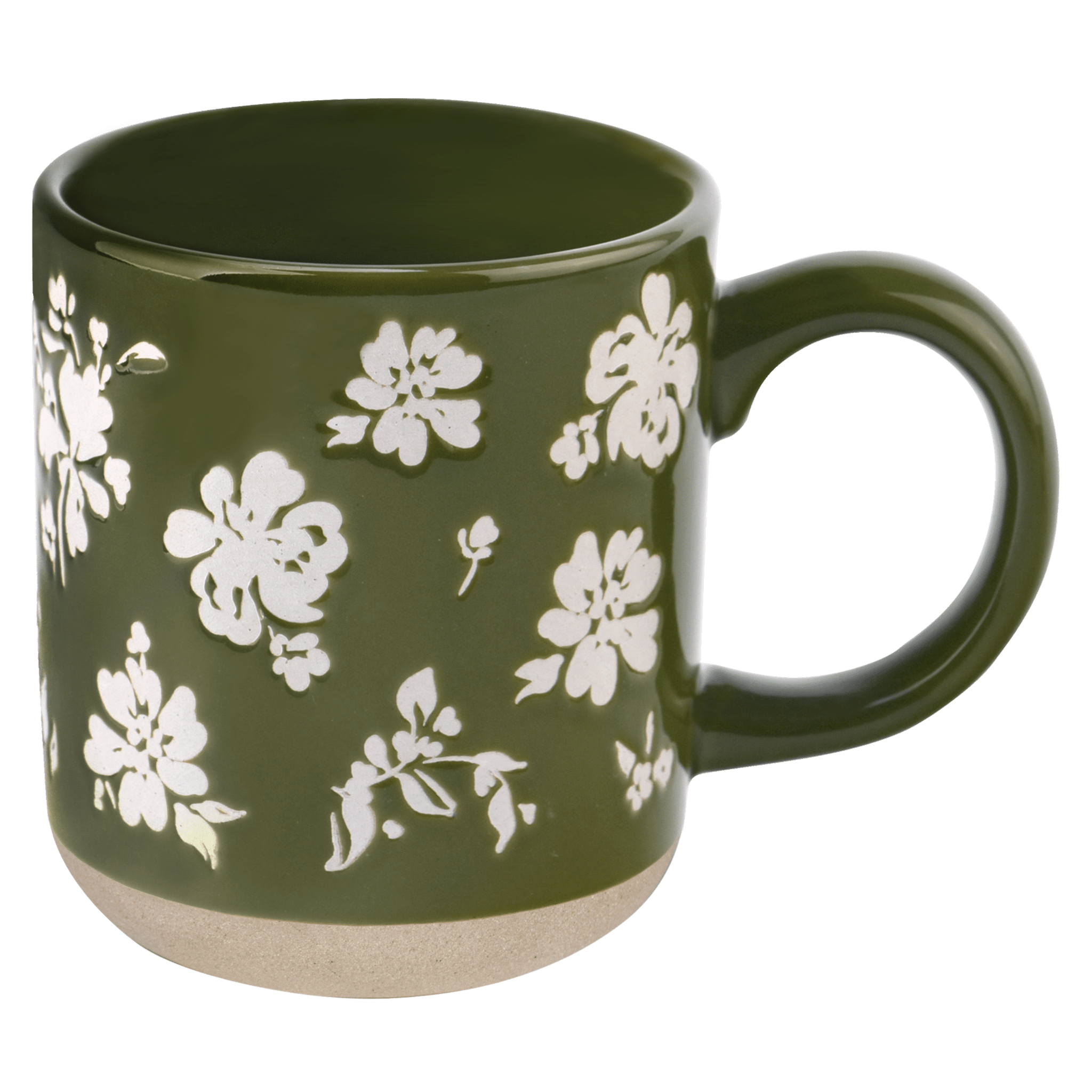 Taza de café de cerámica con diseño floral verde de 14 oz