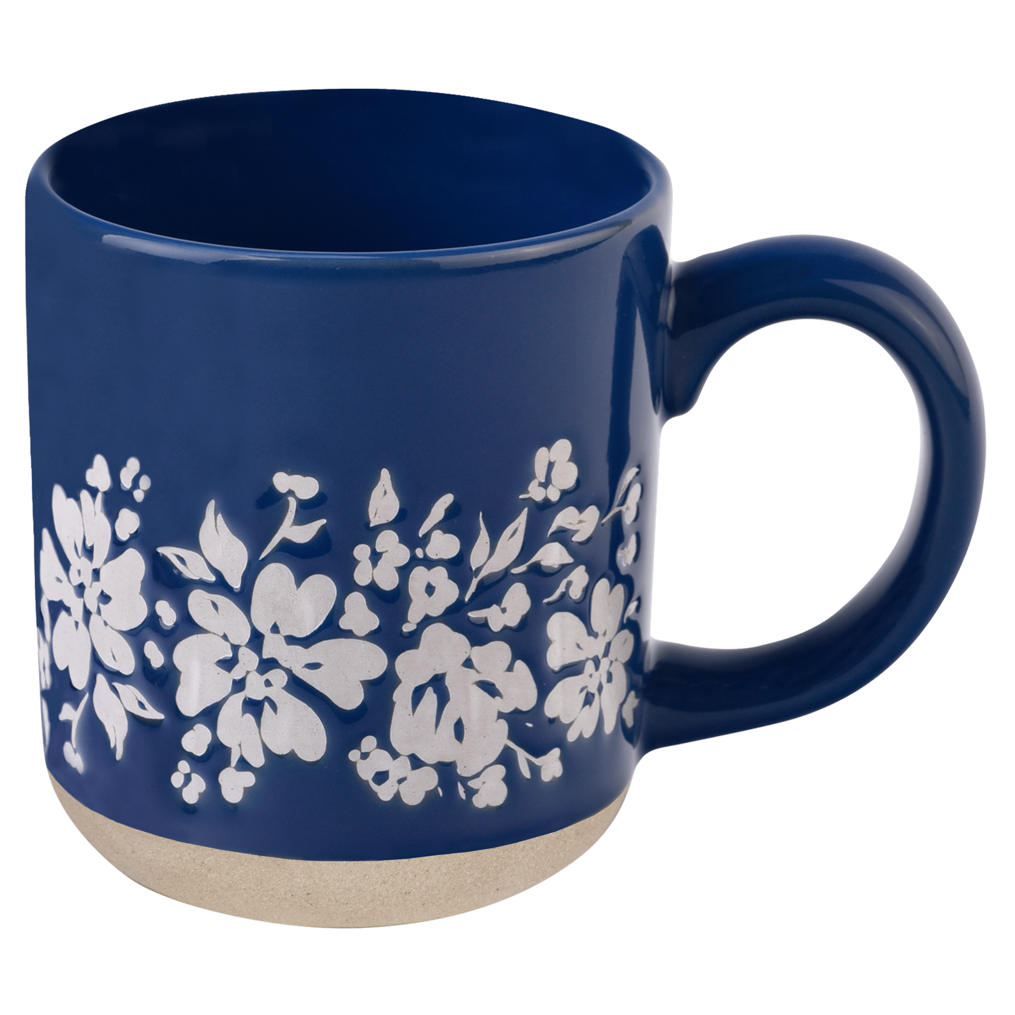 Taza de café de cerámica con diseño floral azul de 14 oz