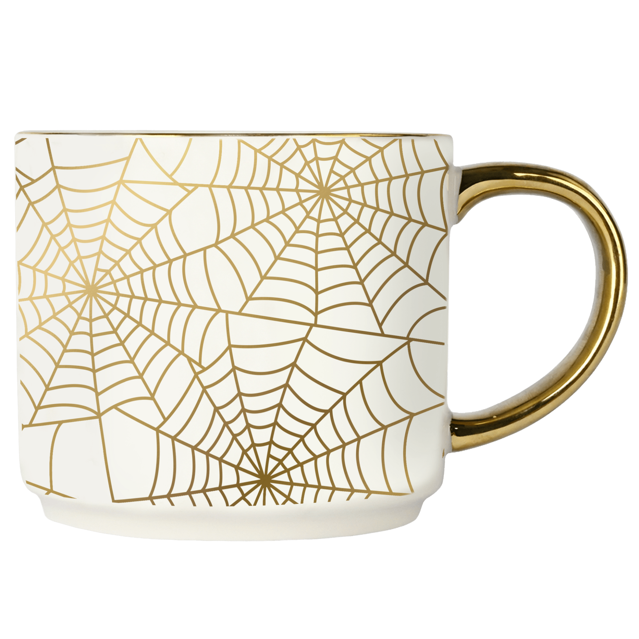 Taza de café con asa dorada de 14 oz con diseño de telarañas