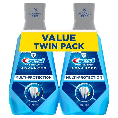 Crest Pro-Health Advanced Multi-Protection Alcohol Free Mouth Wash - Fresh Mint 1L/2pk - New