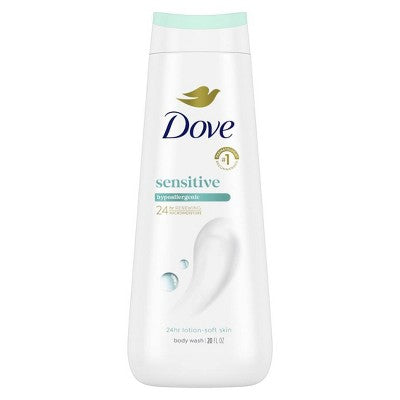 Gel de ducha Dove Sensitive Skin, fórmula hipoalergénica suave, loción de 24 horas - Piel suave - 20 onzas líquidas