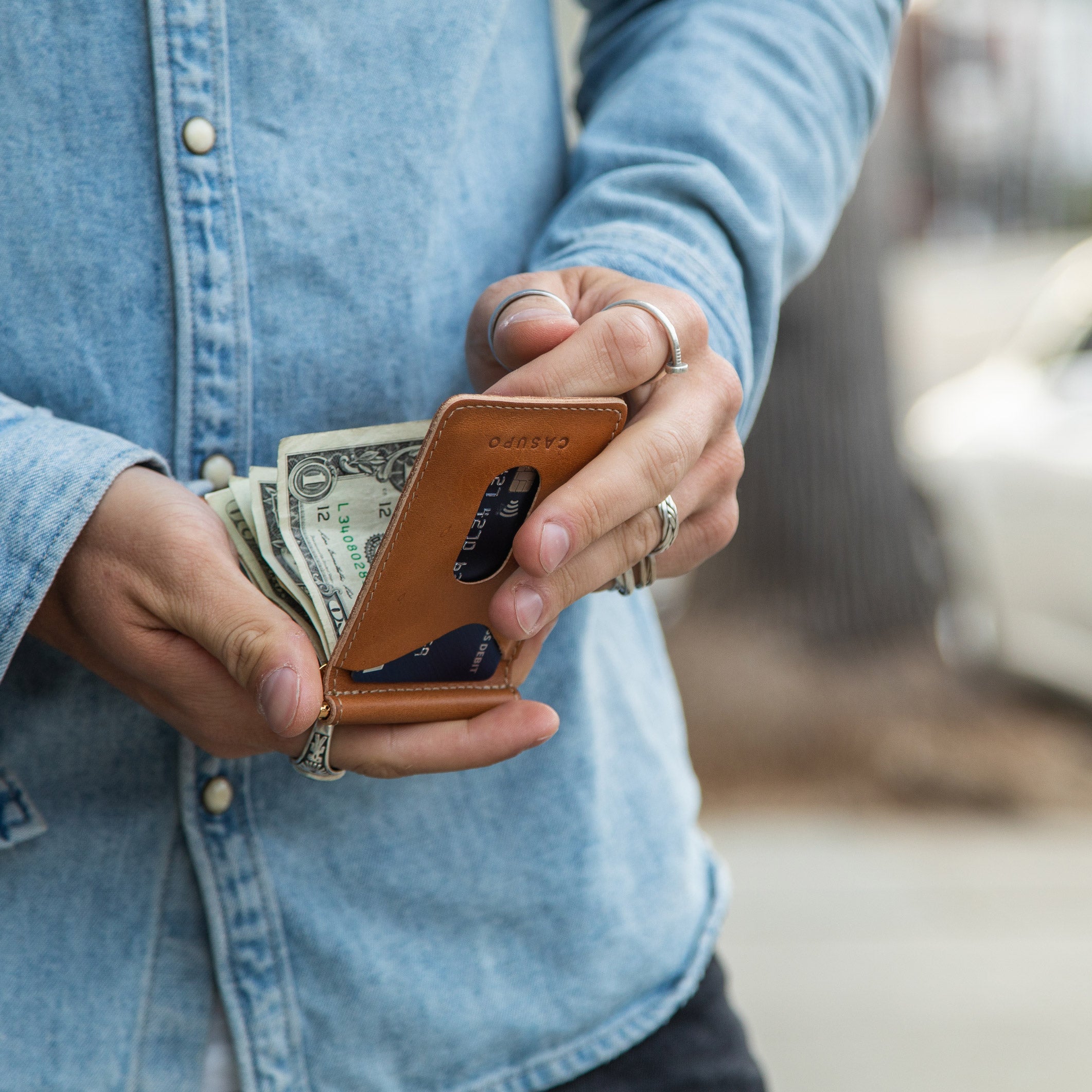 Billetera con clip para billetes - Natural