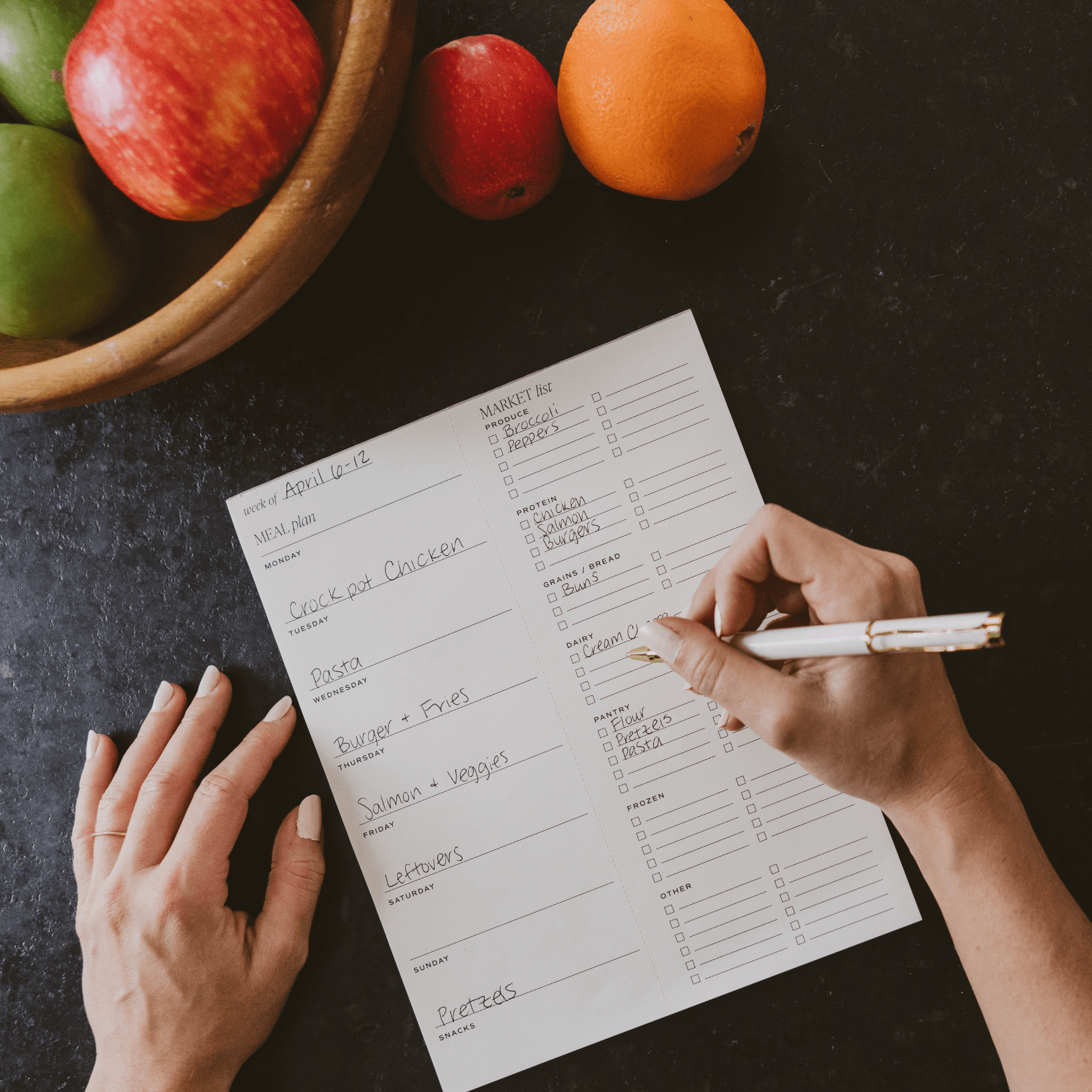 Bloc de notas del planificador de comidas semanal