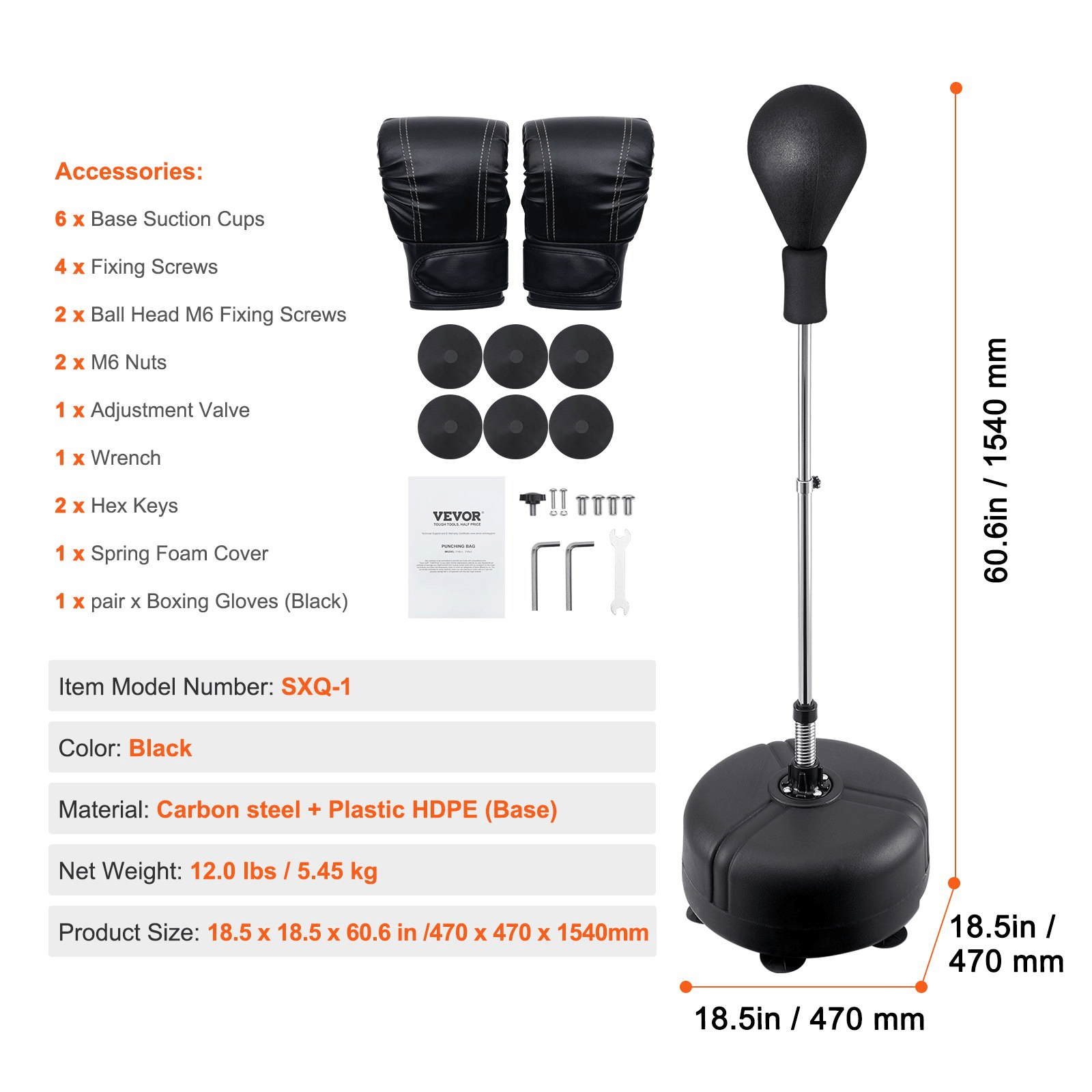 Adjustable Reflex Punching Bag with Gloves & Stand - VEVOR