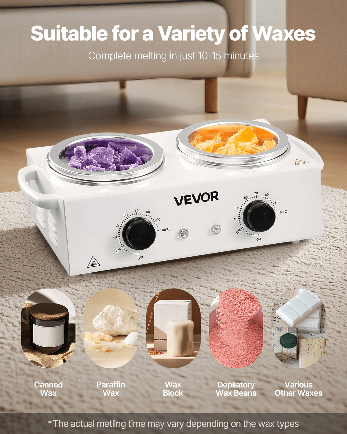 VEVOR Double Wax Warmer 1200ML Professional Dual Wax Heater Pot for Hair Removal