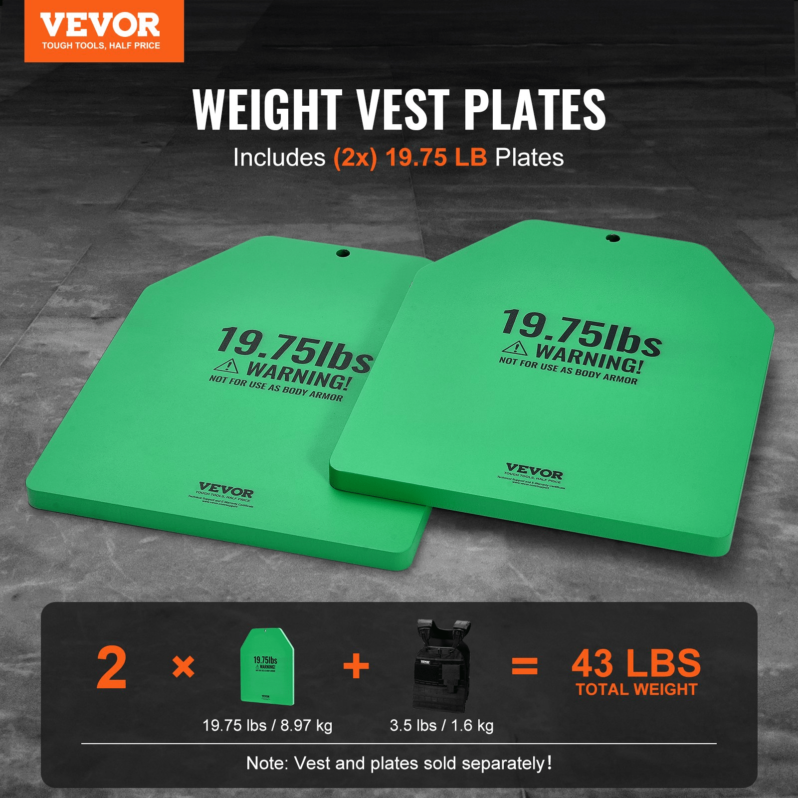 VEVOR Weight Vest Plates Set, 2 x 19.75 lb Steel (39.5 lb Total)