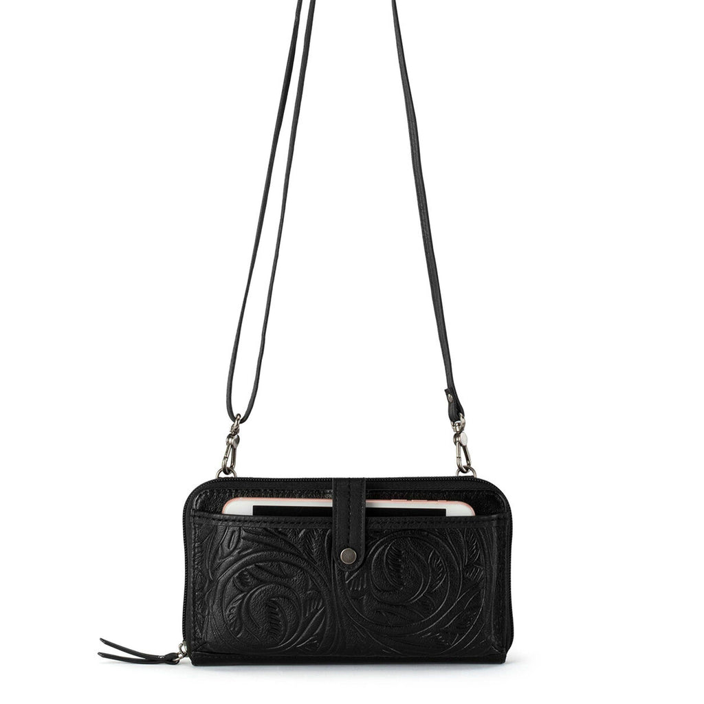 Iris Smartphone Wallet - Leather - Black Leaf Embossed