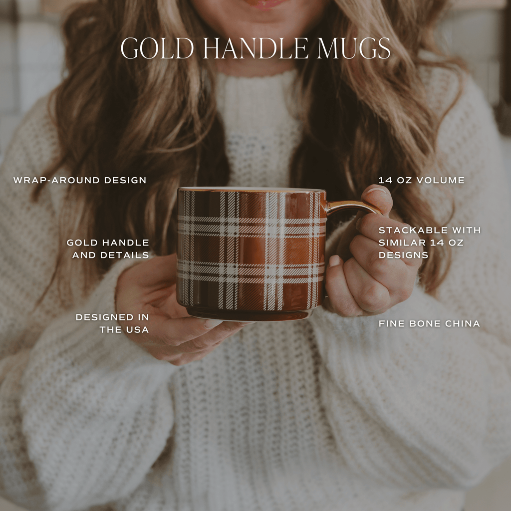 Brown Plaid 14oz. Gold Handle Coffee Mug