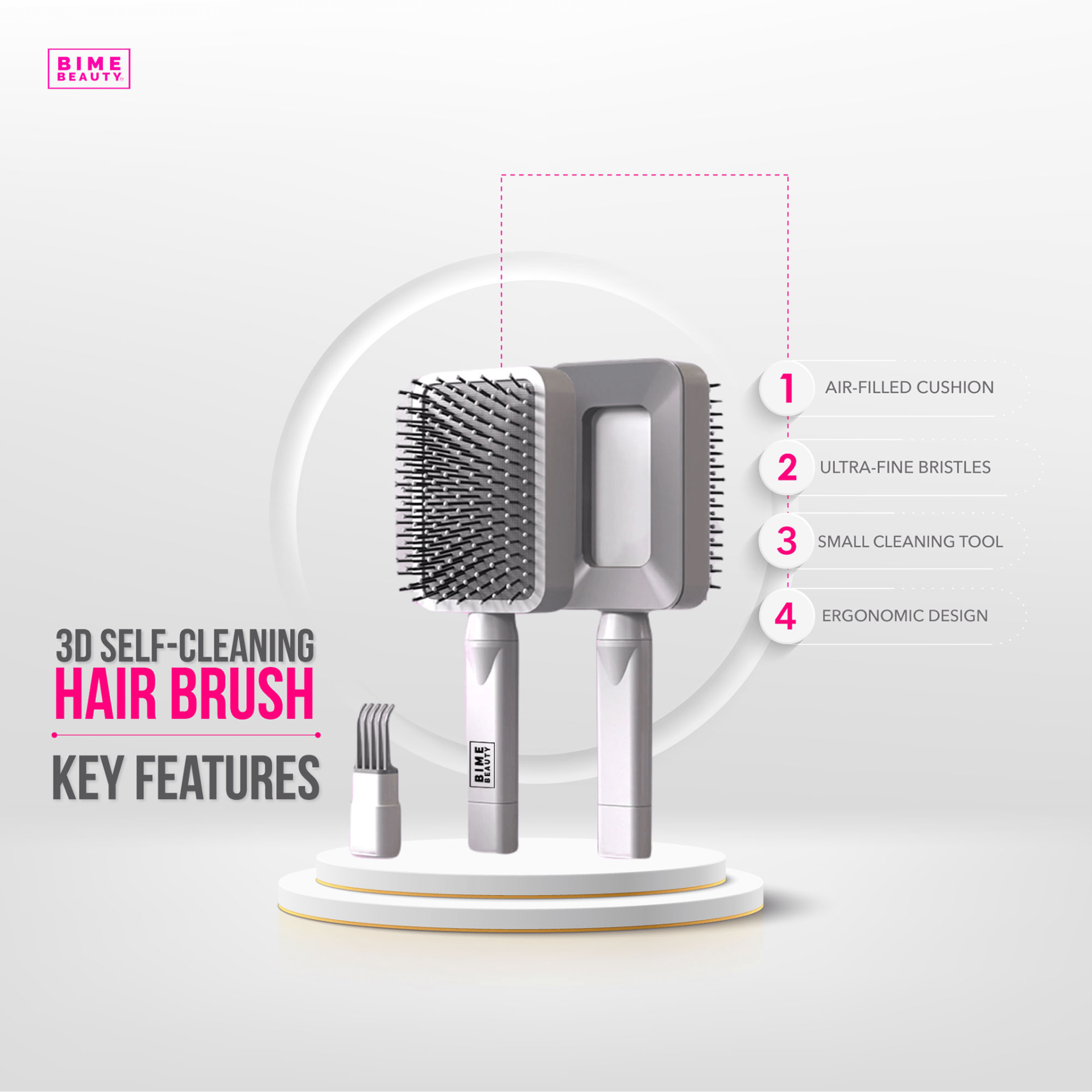 3D Self-Cleaning Deluxe Hair Brush – Effortless Detangling & Frizz Control