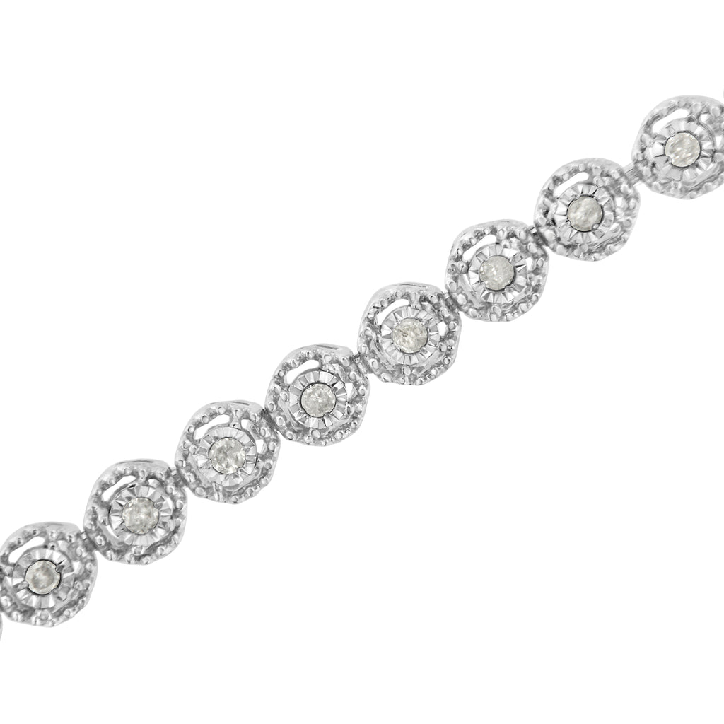 .925 Sterling Silver 1/2 Cttw Miracle Set Round Diamond Bezel Design Link Bracelet (I-J Color, I2-I3 Clarity) - 7.25"