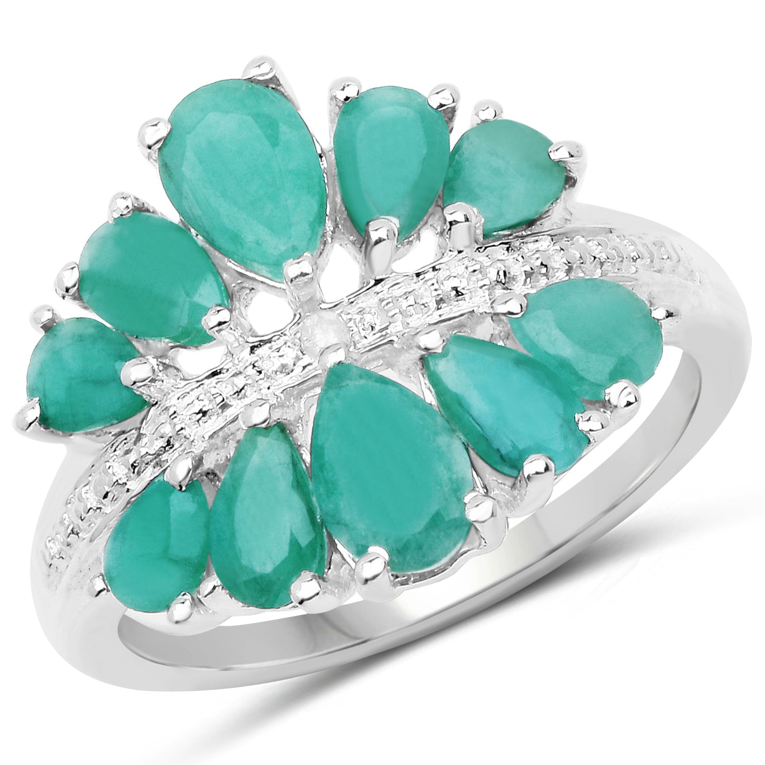 2.21 Carat Genuine Emerald and White Diamond .925 Sterling Silver Ring