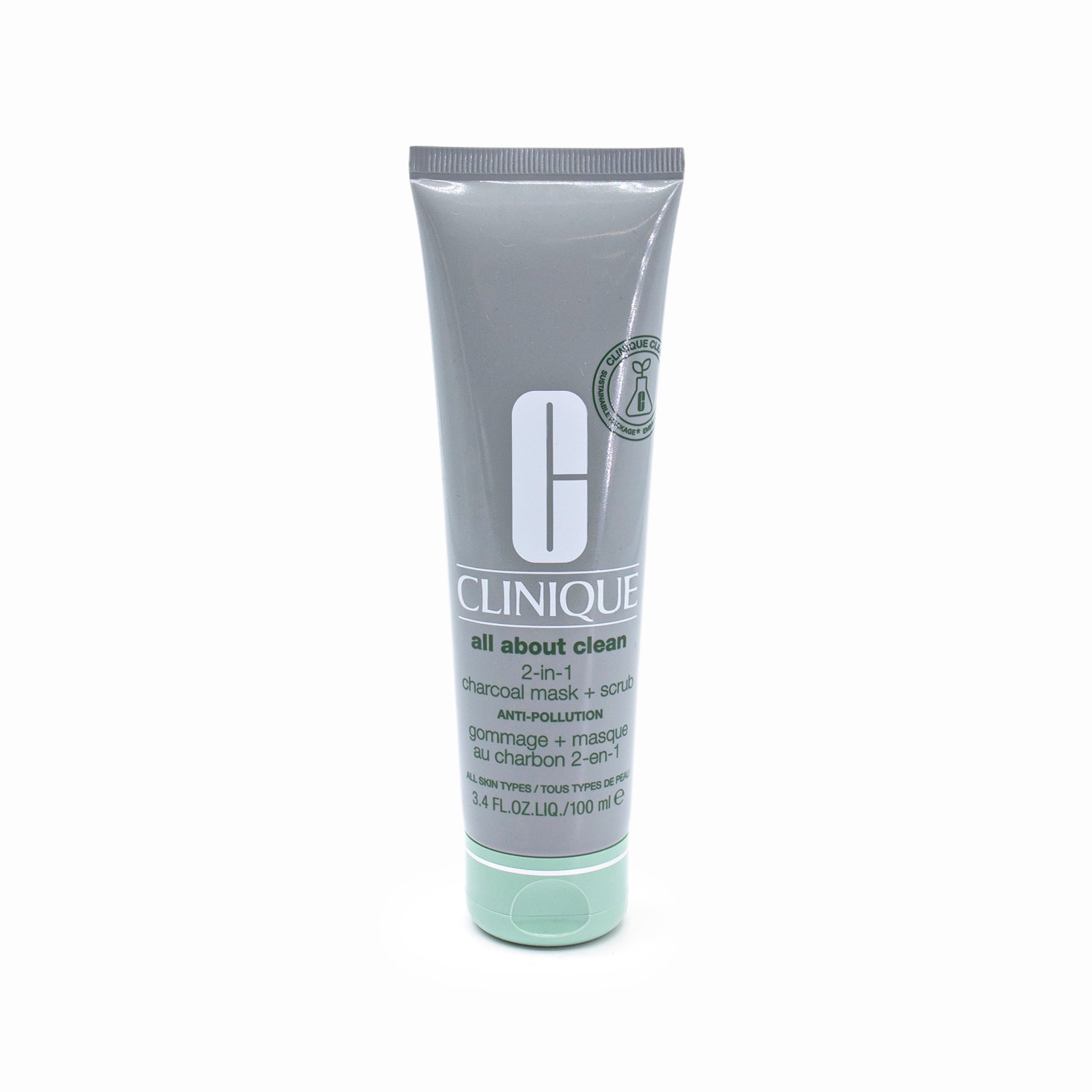 CLINIQUE All About Clean Mascarilla facial + exfoliante de carbón 2 en 1 3.4 oz - Nuevo