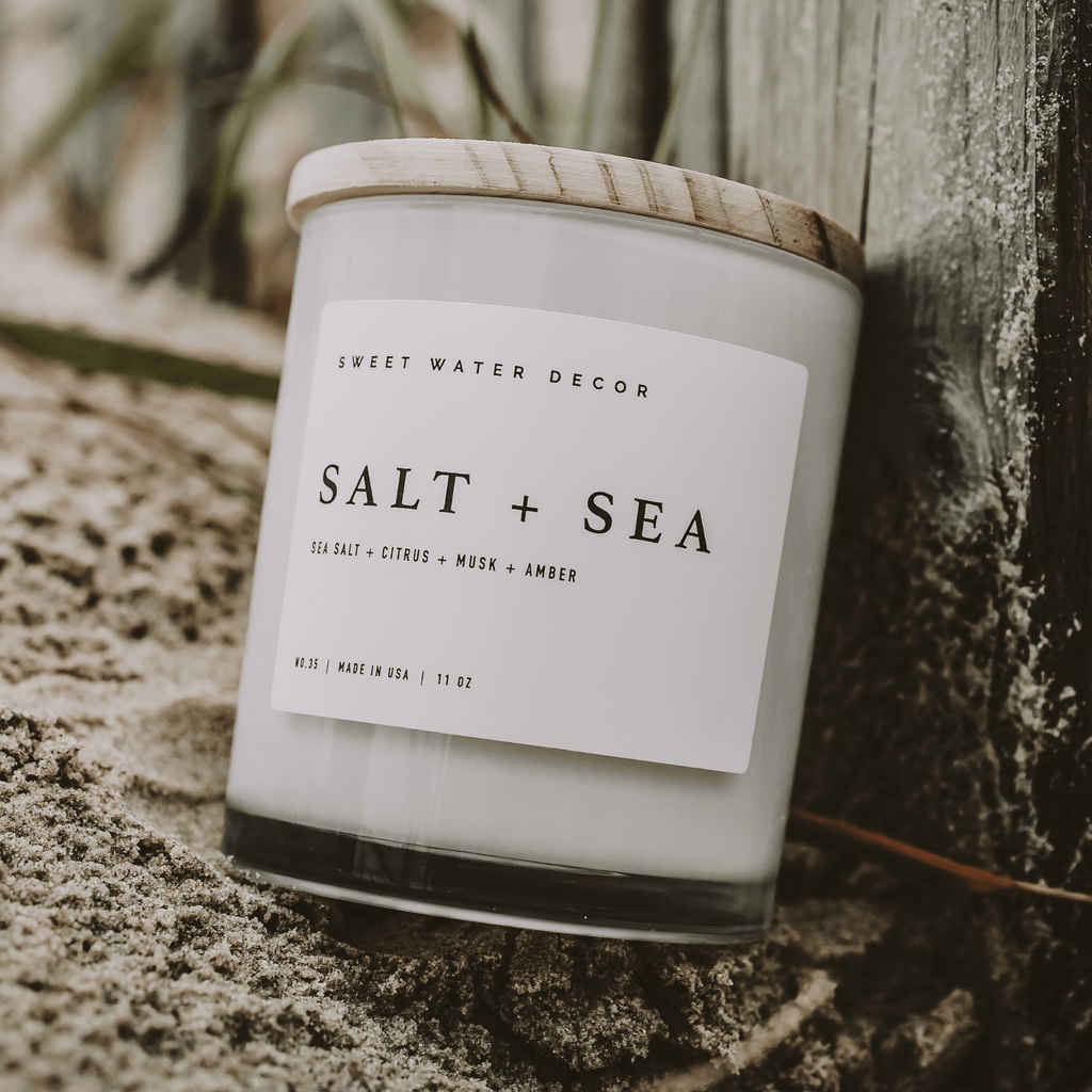 Salt and Sea Soy Candle - White Jar - 11 oz