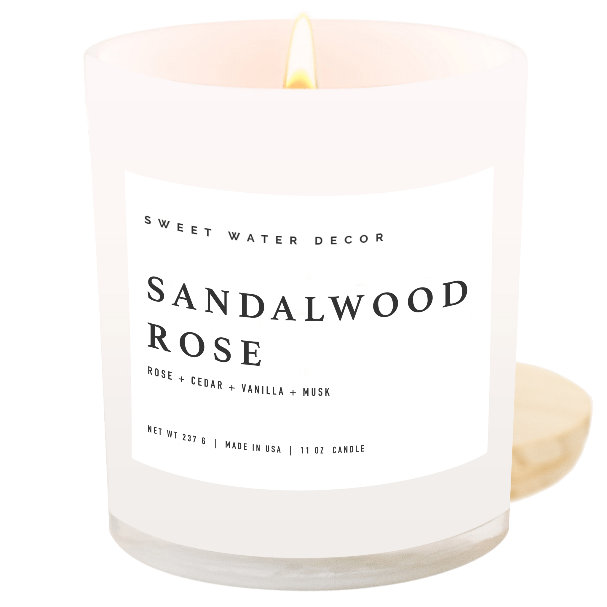 Sandalwood Rose Soy Candle - White Jar - 11 oz