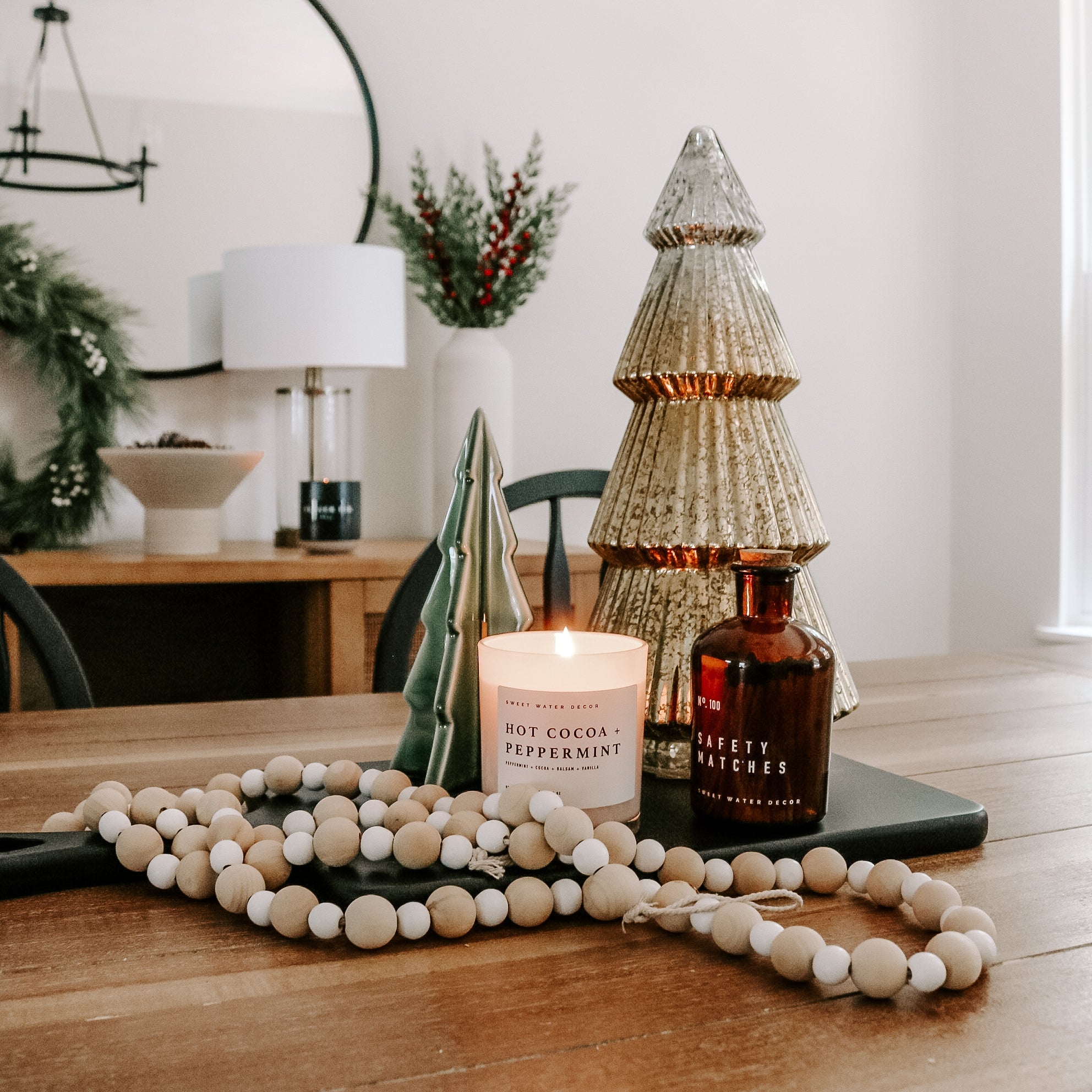 Hot Cocoa and Peppermint Soy Candle - White Jar - 11 oz