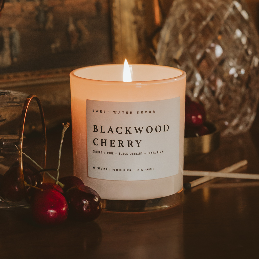 Blackwood Cherry Soy Candle - White Jar - 11 oz