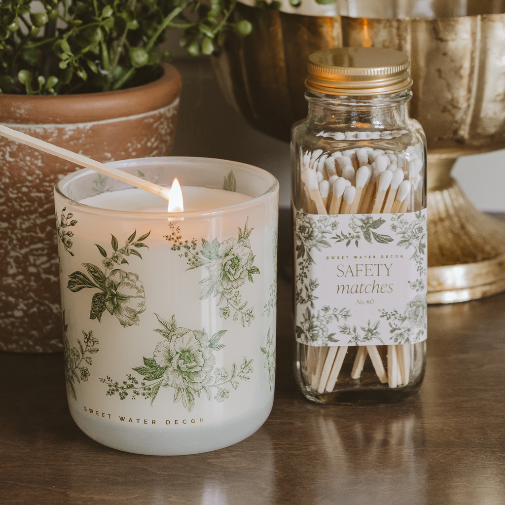 Green Delft Soy Candle - White Translucent Tinted Glass Jar - 12 oz