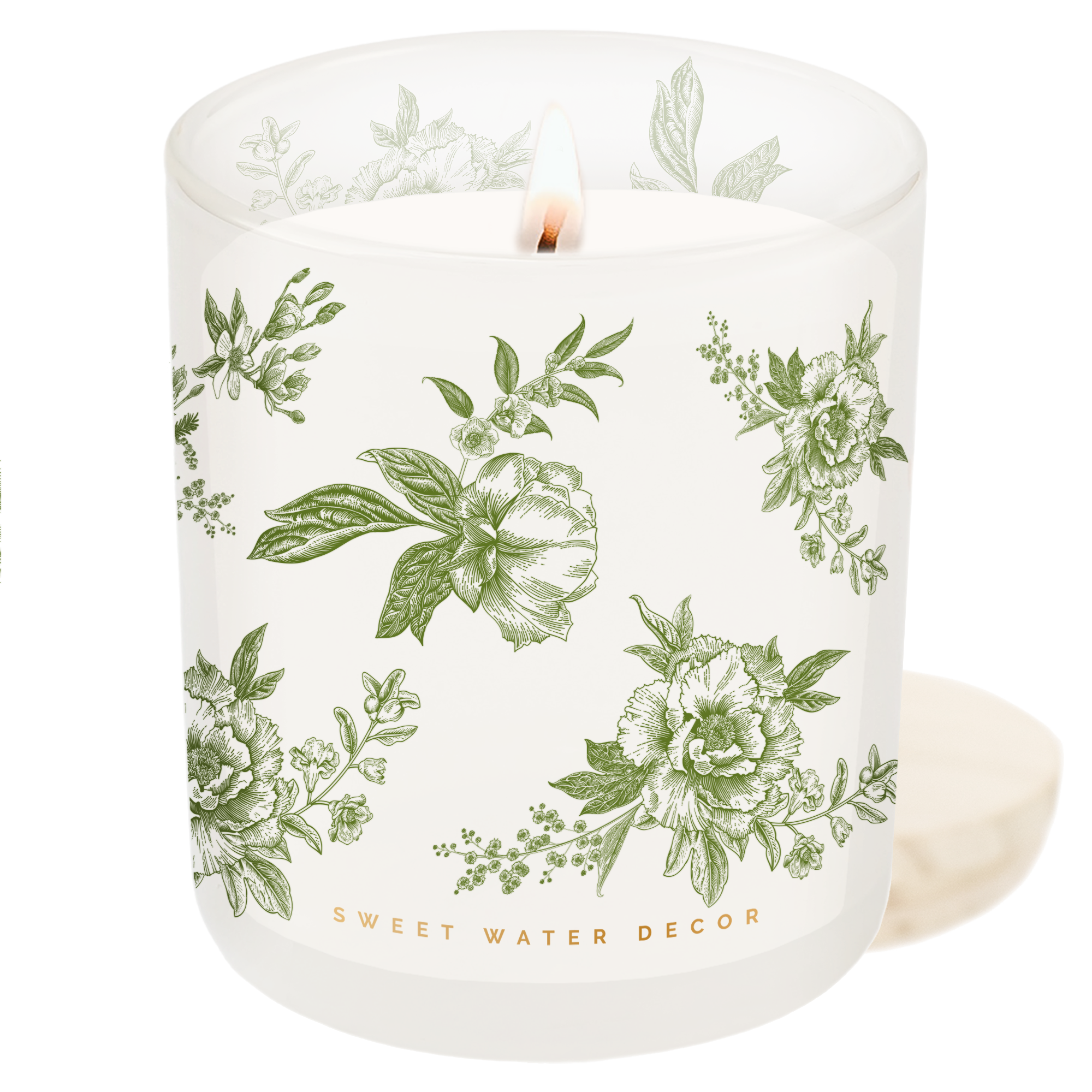 Green Delft Soy Candle - White Translucent Tinted Glass Jar - 12 oz