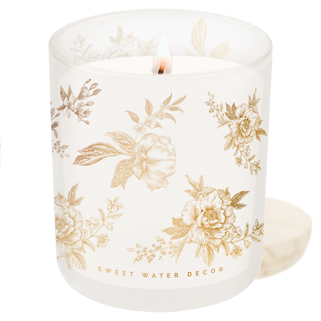Gold Delft Soy Candle - White Translucent Tinted Glass Jar - 12 oz