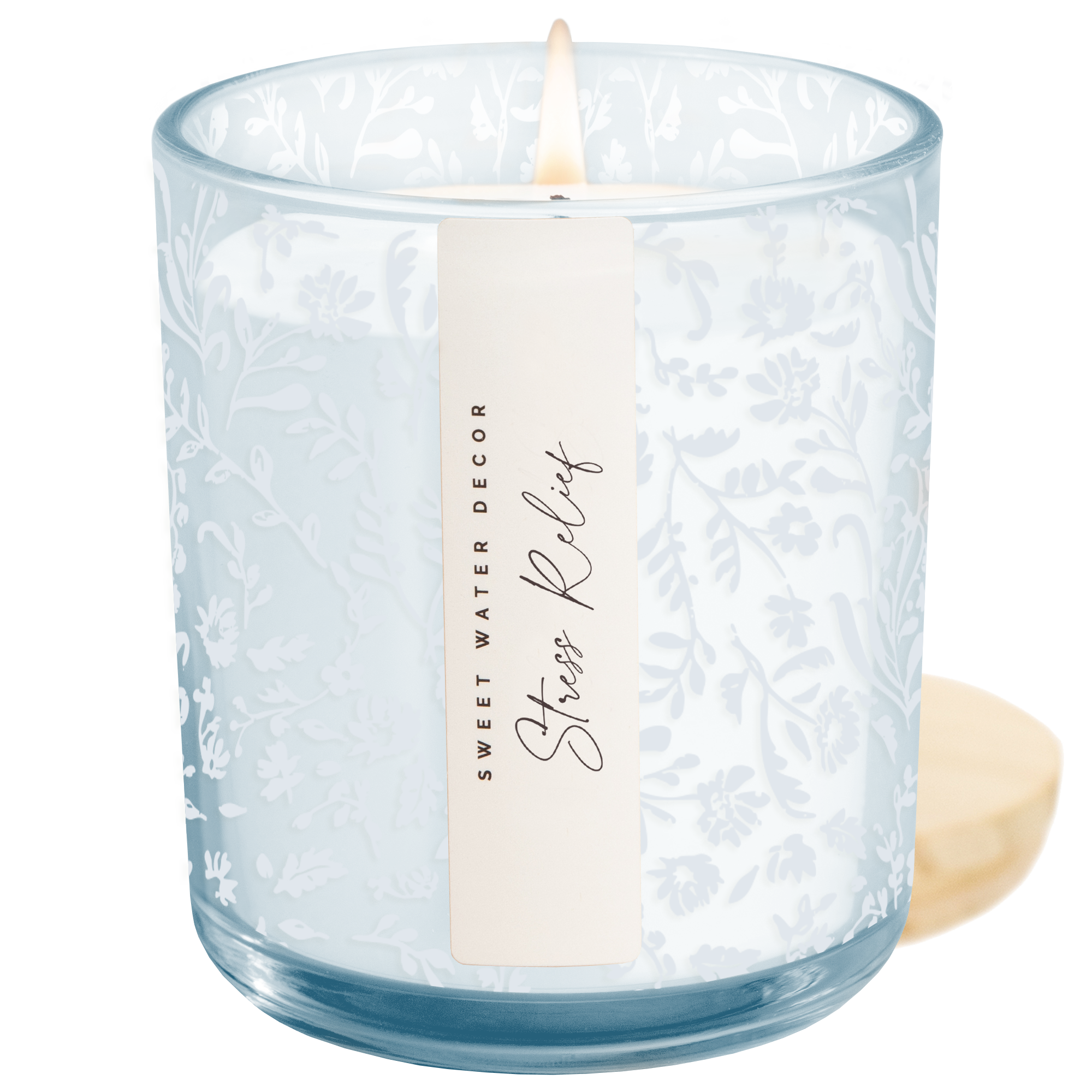 Stress Relief Soy Candle - Blue Tinted Glass Jar - 12 oz