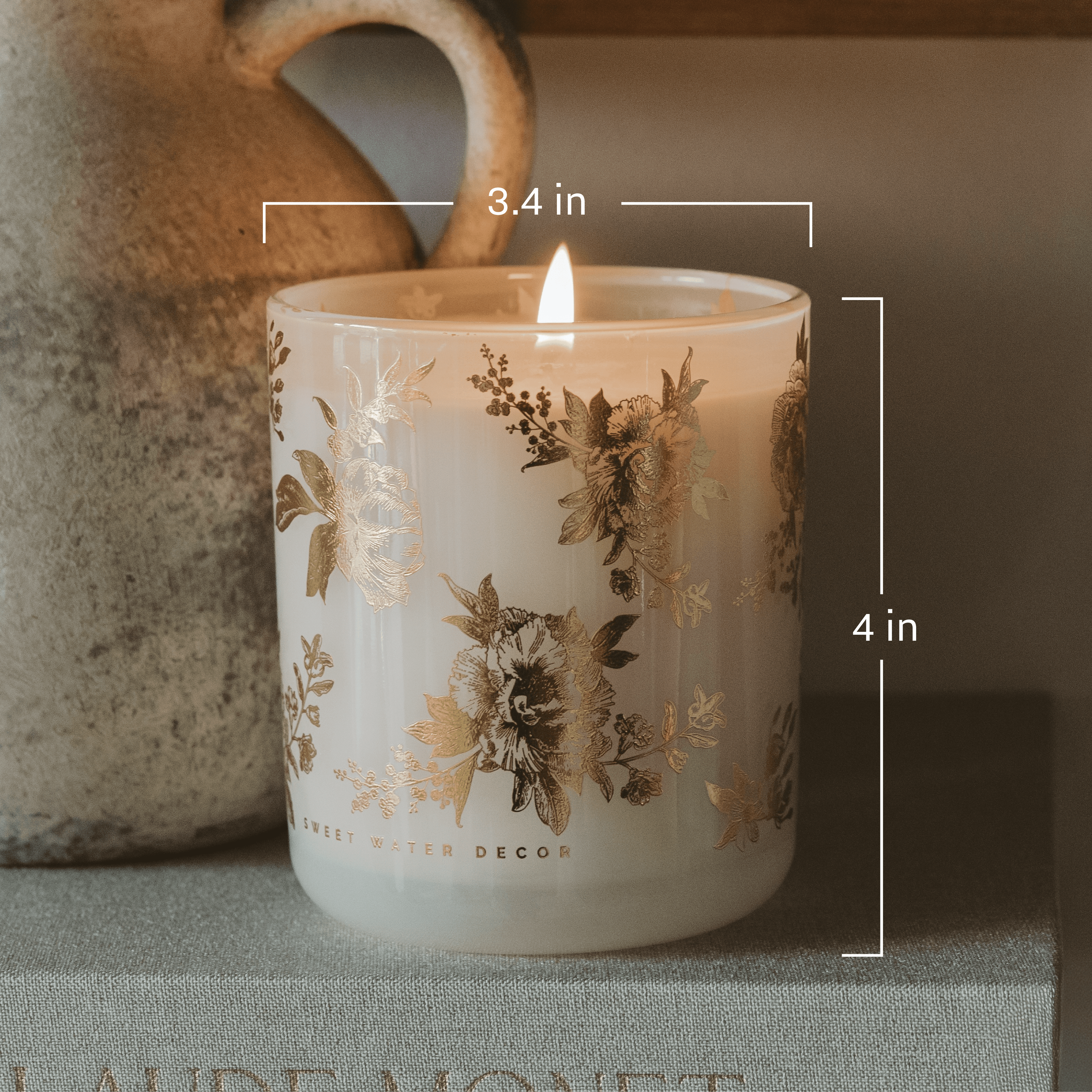 Gold Delft Soy Candle - White Translucent Tinted Glass Jar - 12 oz