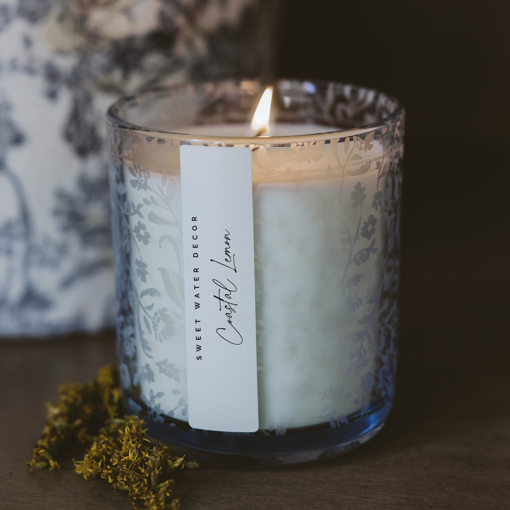 Coastal Lemon Soy Candle - Blue Tinted Glass Jar - 12 oz