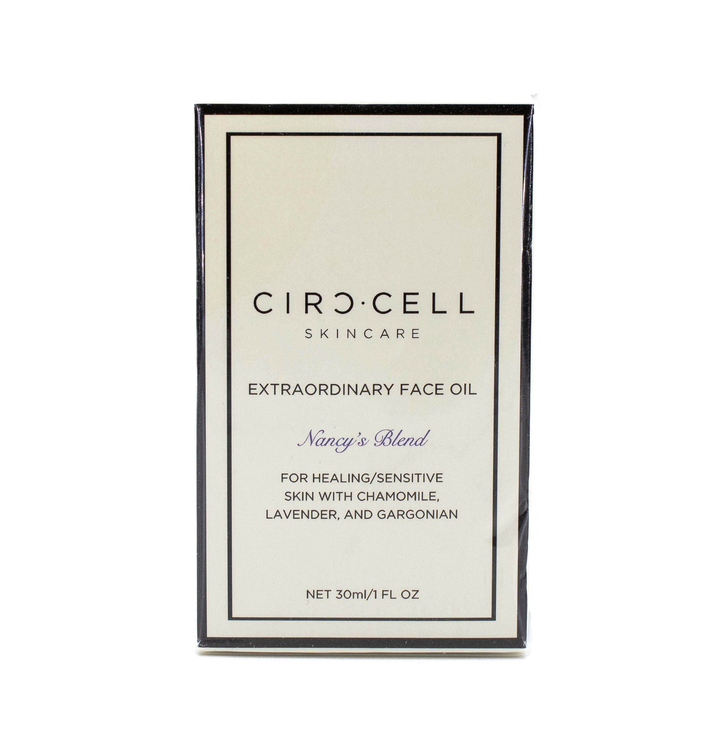 Aceite facial extraordinario CIRC-CELL, mezcla de Nancy para pieles sensibles y con problemas de curación, 1 oz - Caja para imperfecciones