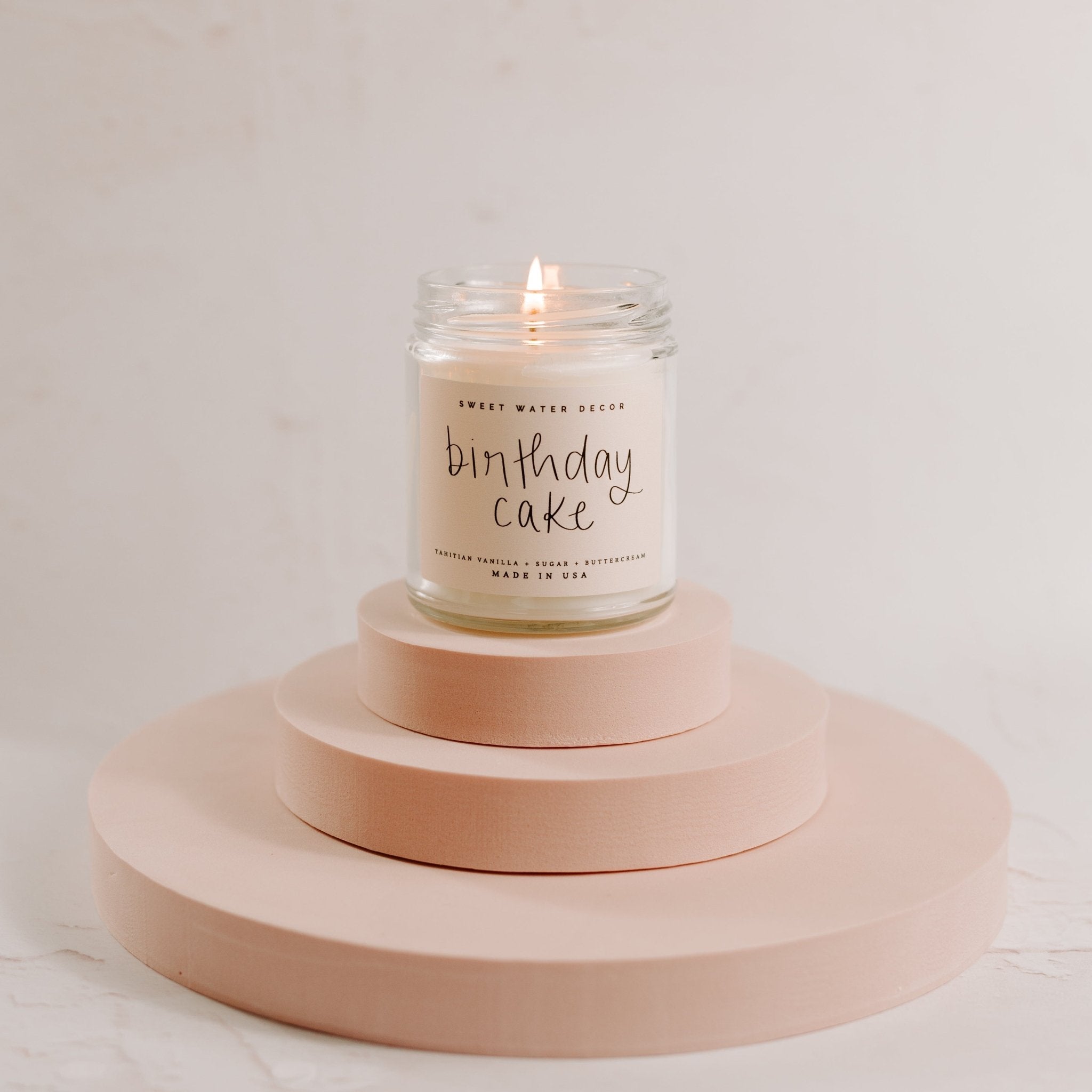 Vela de soja con forma de pastel de cumpleaños - Tarro transparente - 250 g