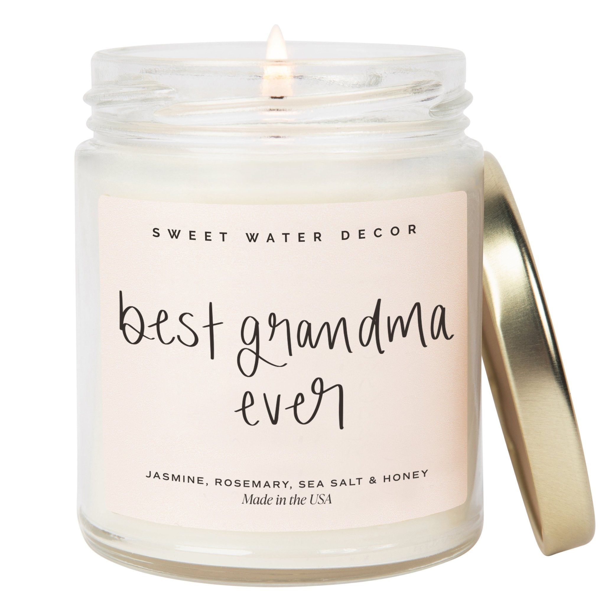 Vela de soja "La mejor abuela del mundo" - Frasco transparente - 250 ml (flores silvestres y sal)
