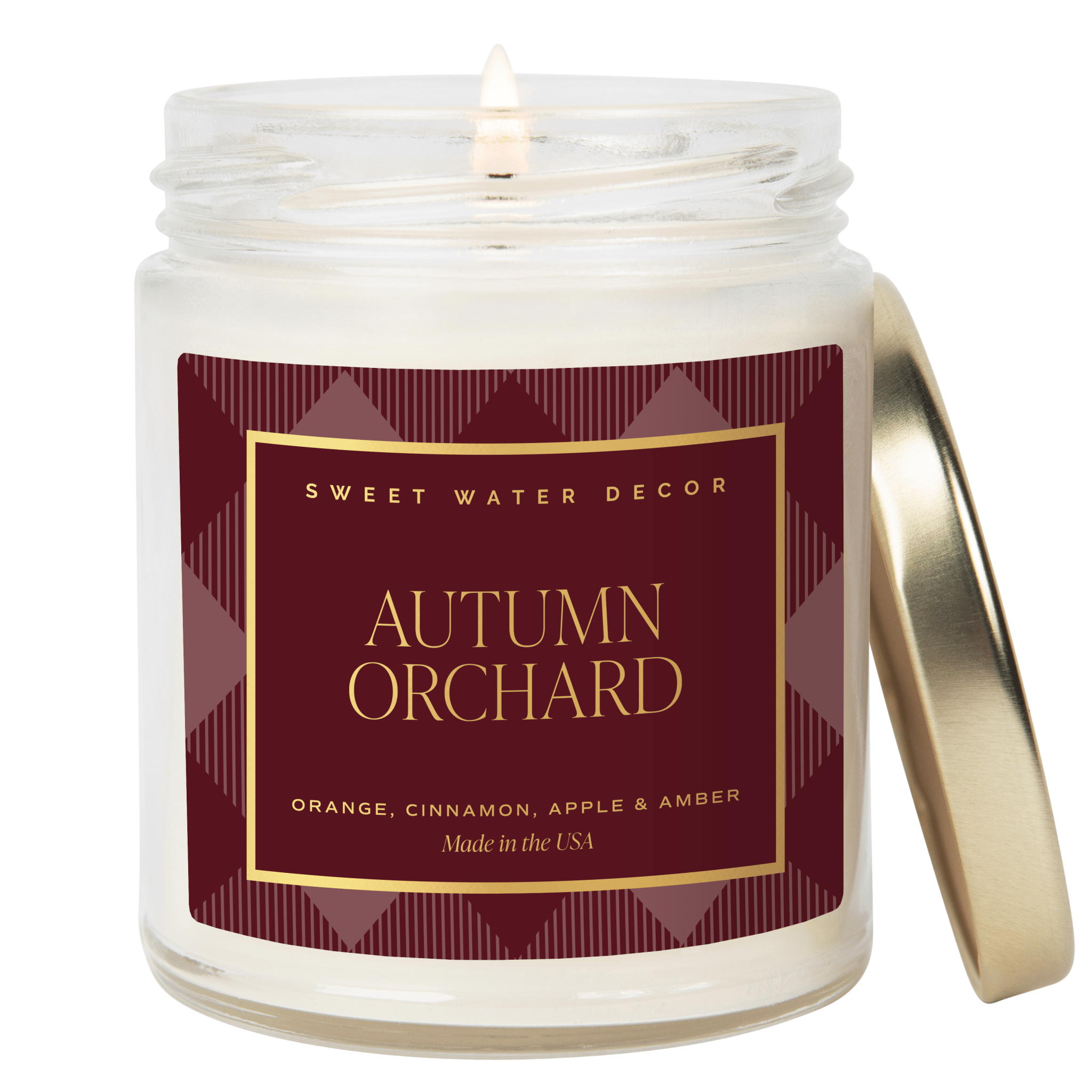 Vela de soja Autumn Orchard - Estampada, 250 g - Tarro transparente (Sidra caliente)