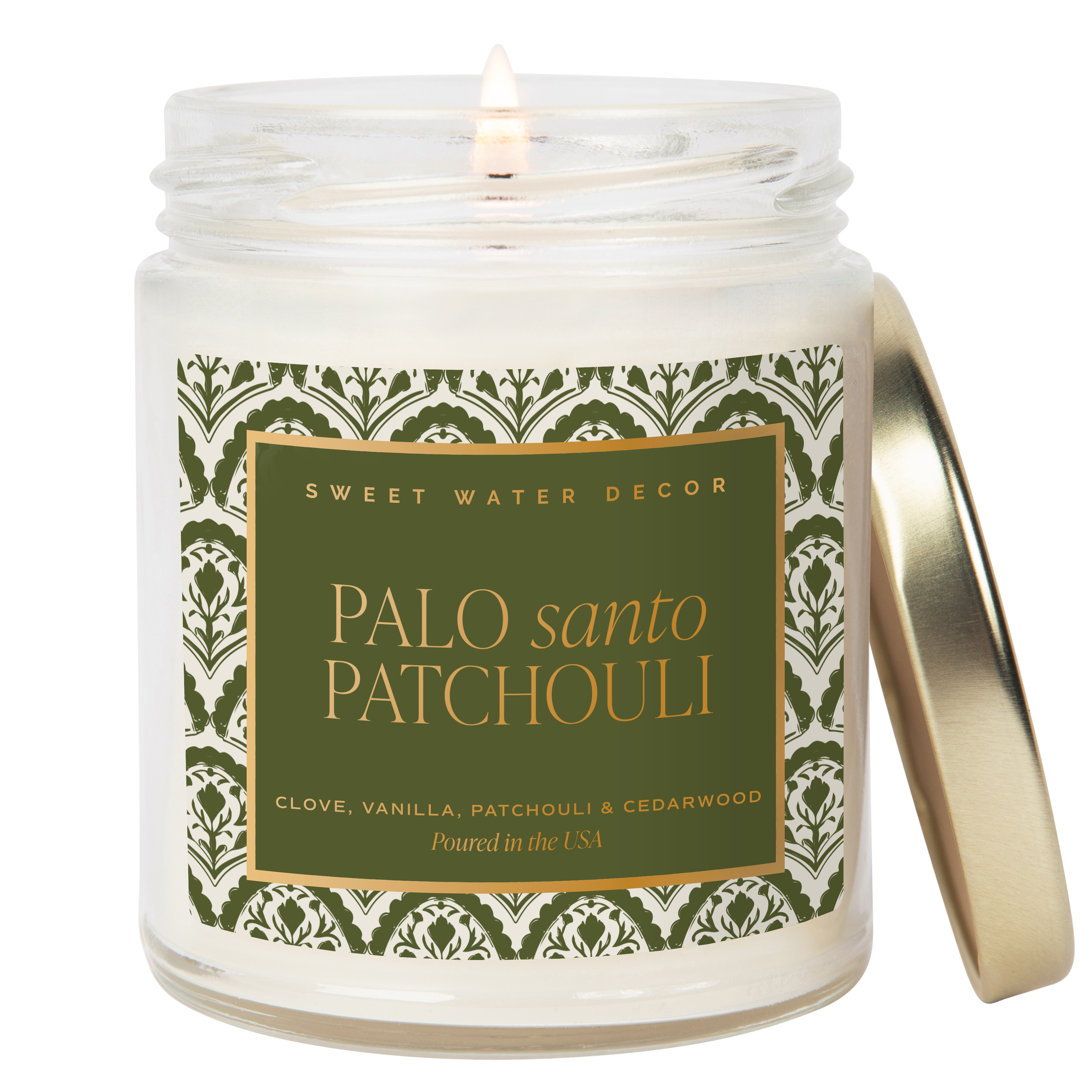 Palo Santo Patchouli Soy Candle - Clear Patterned Jar - 9 oz