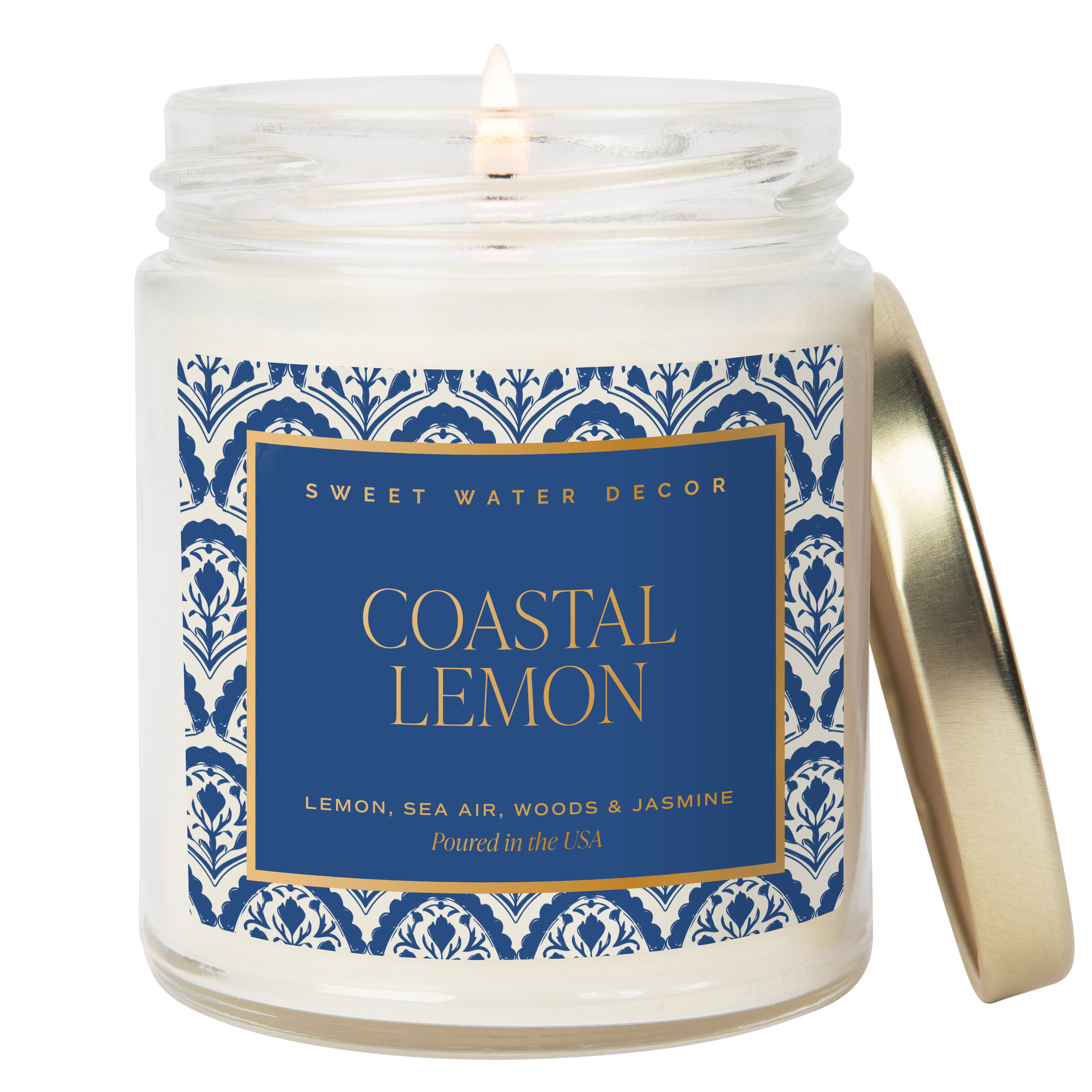 Coastal Lemon Soy Candle - Clear Patterned Jar - 9 oz