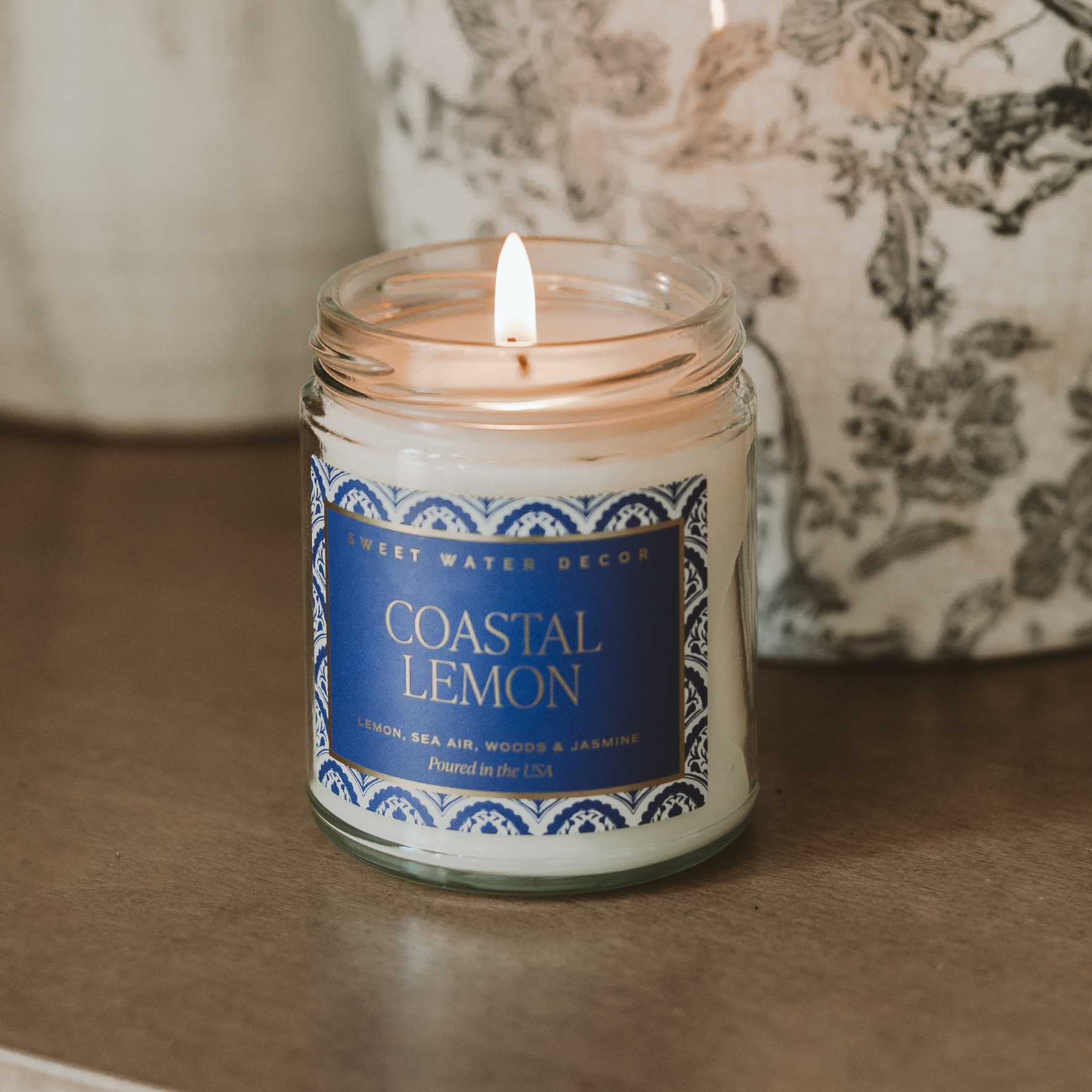 Coastal Lemon Soy Candle - Clear Patterned Jar - 9 oz
