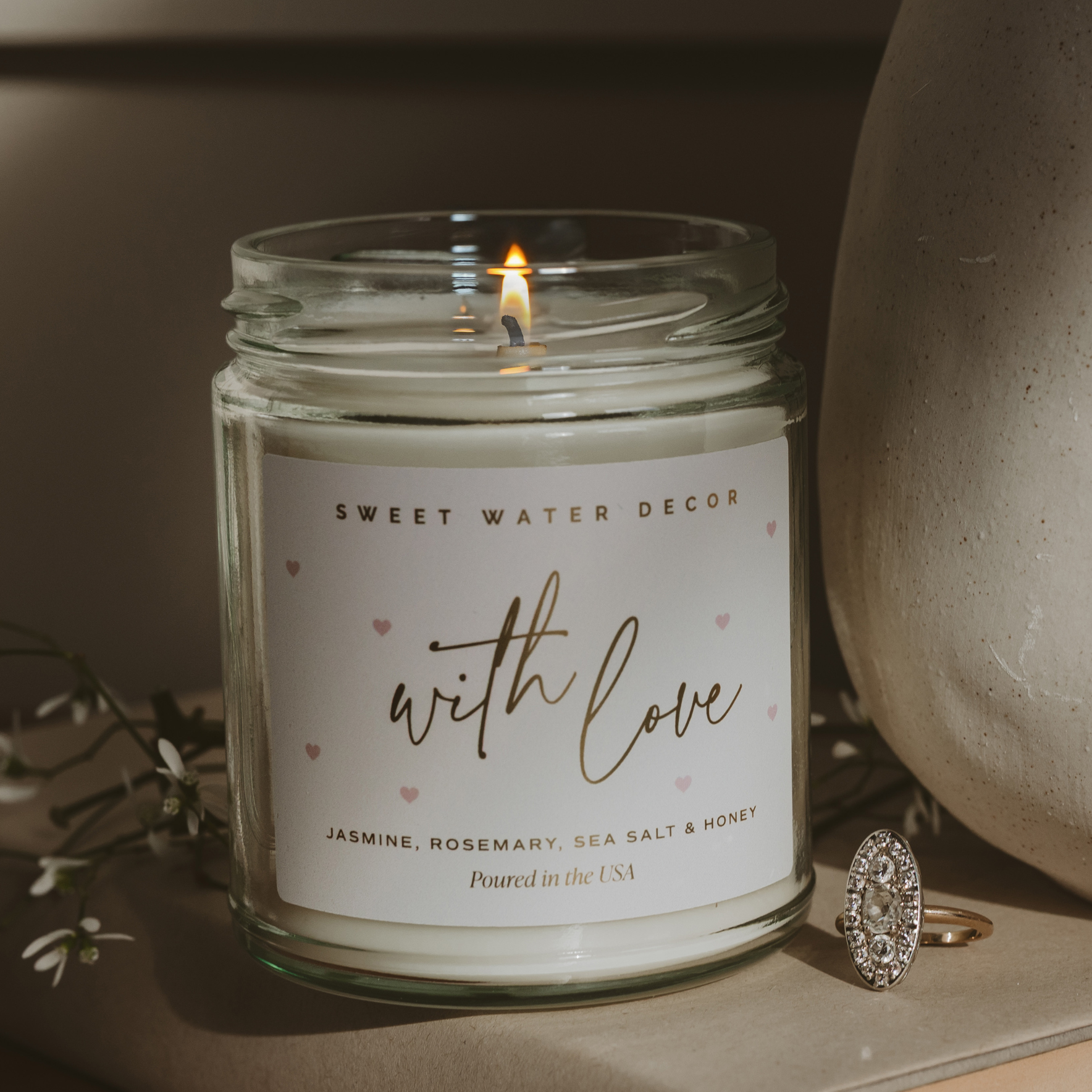 With Love Soy Patterned Candle - Clear Jar - 9 oz