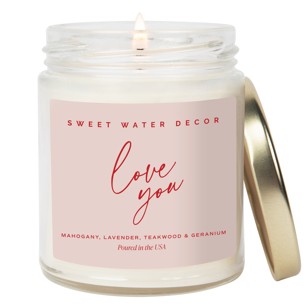 Love You Soy Patterned Candle - Clear Jar - 9 oz