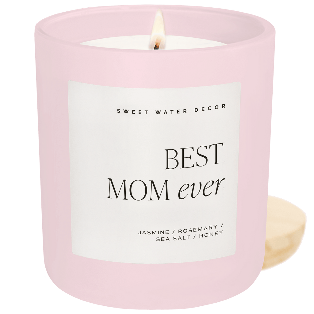 Vela de soja "La mejor mamá del mundo" - Tarro rosa mate - 433 ml (flores silvestres y sal)