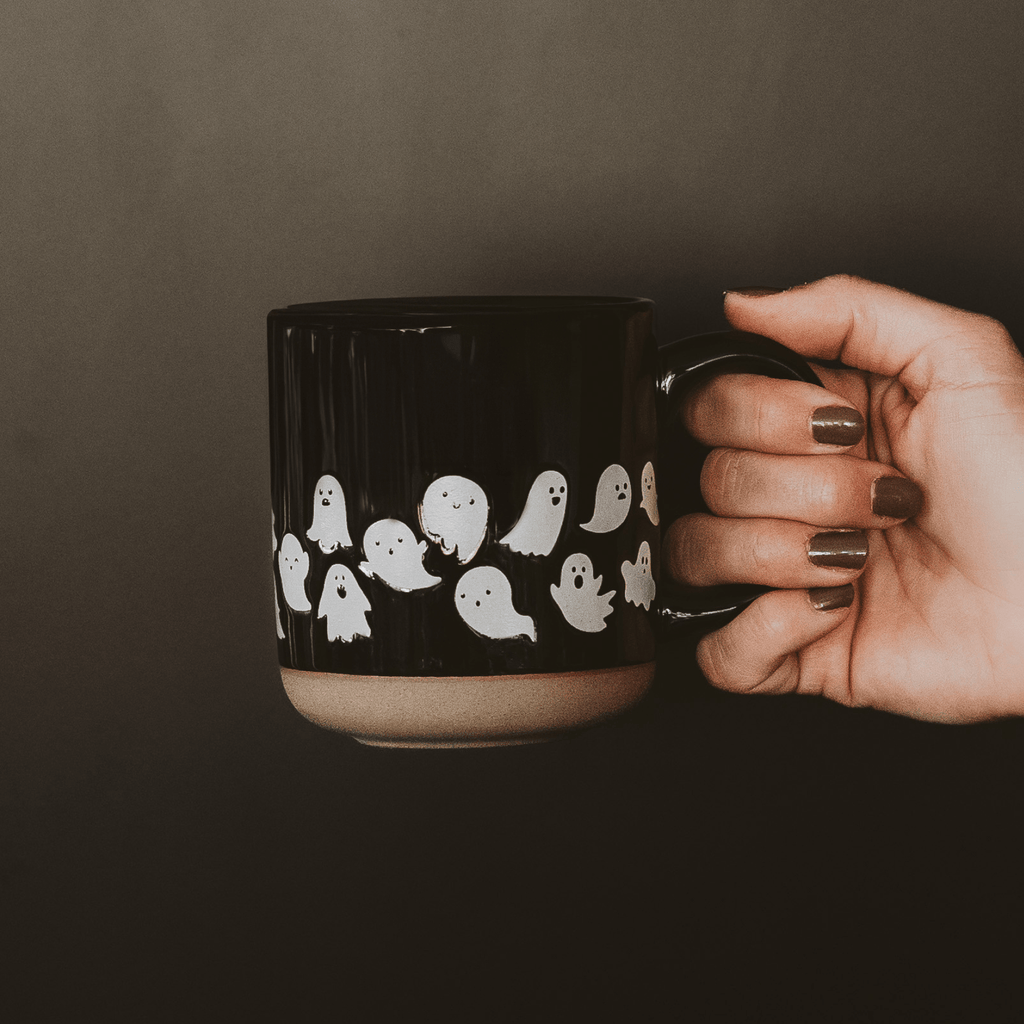 Ghosts 14oz. Black Stoneware Coffee Mug