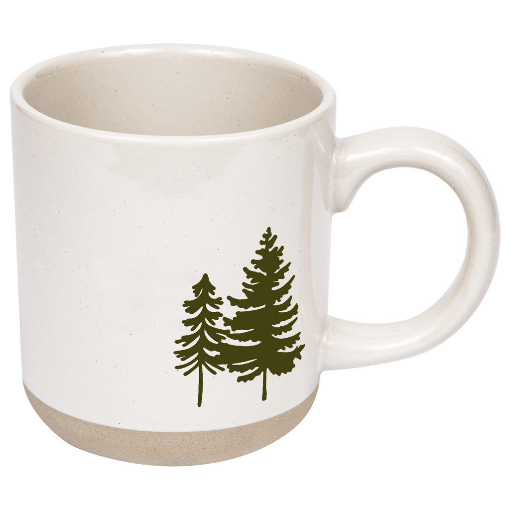 Green Trees 14oz. Cream Stoneware Coffee Mug