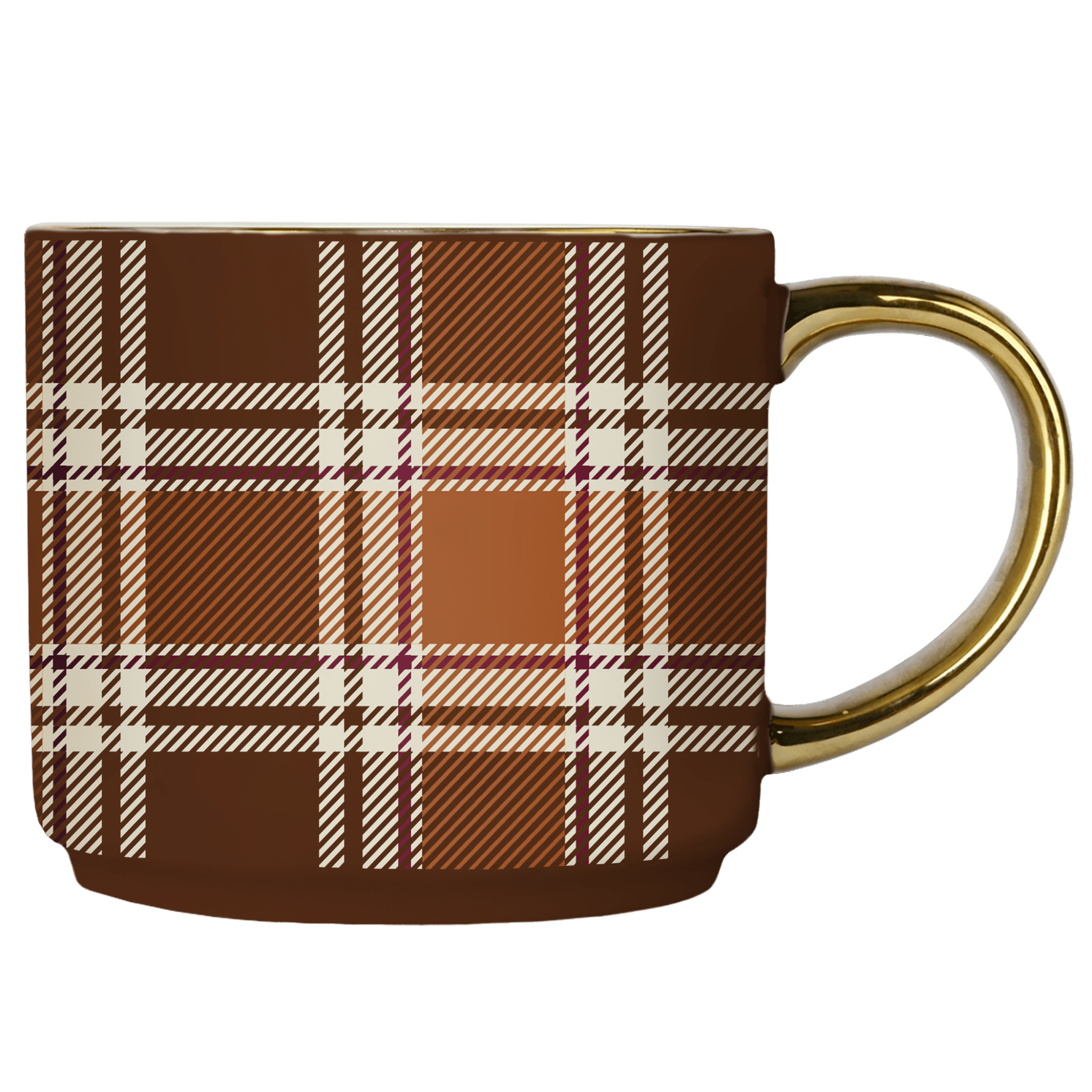 Brown Plaid 14oz. Gold Handle Coffee Mug